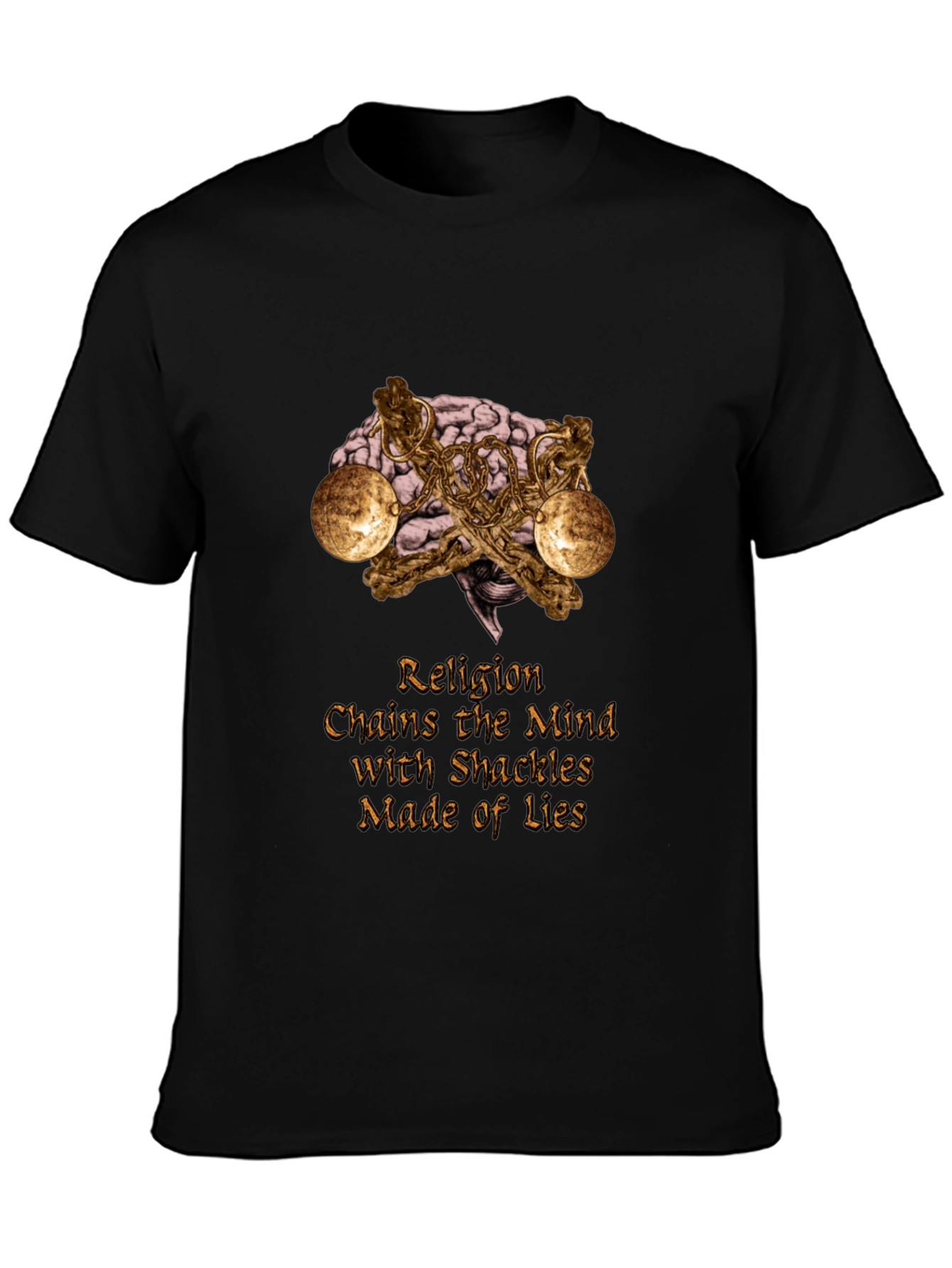 Religion Chains Mind T-Shirt Atheist Brain Shackles Graphic Tee