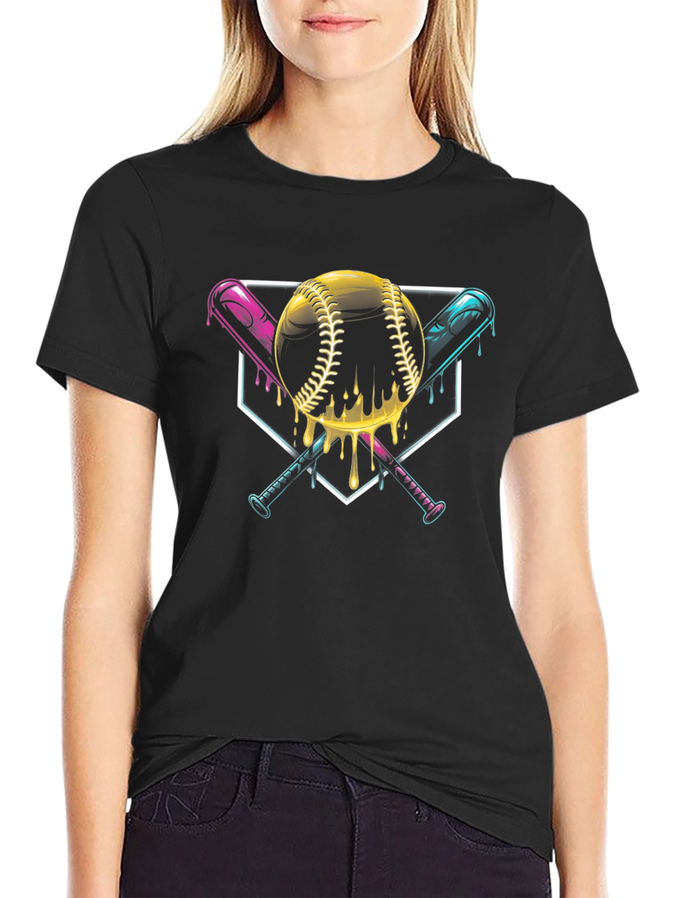 Dripping Baseball Bats Graphic Tee - Black