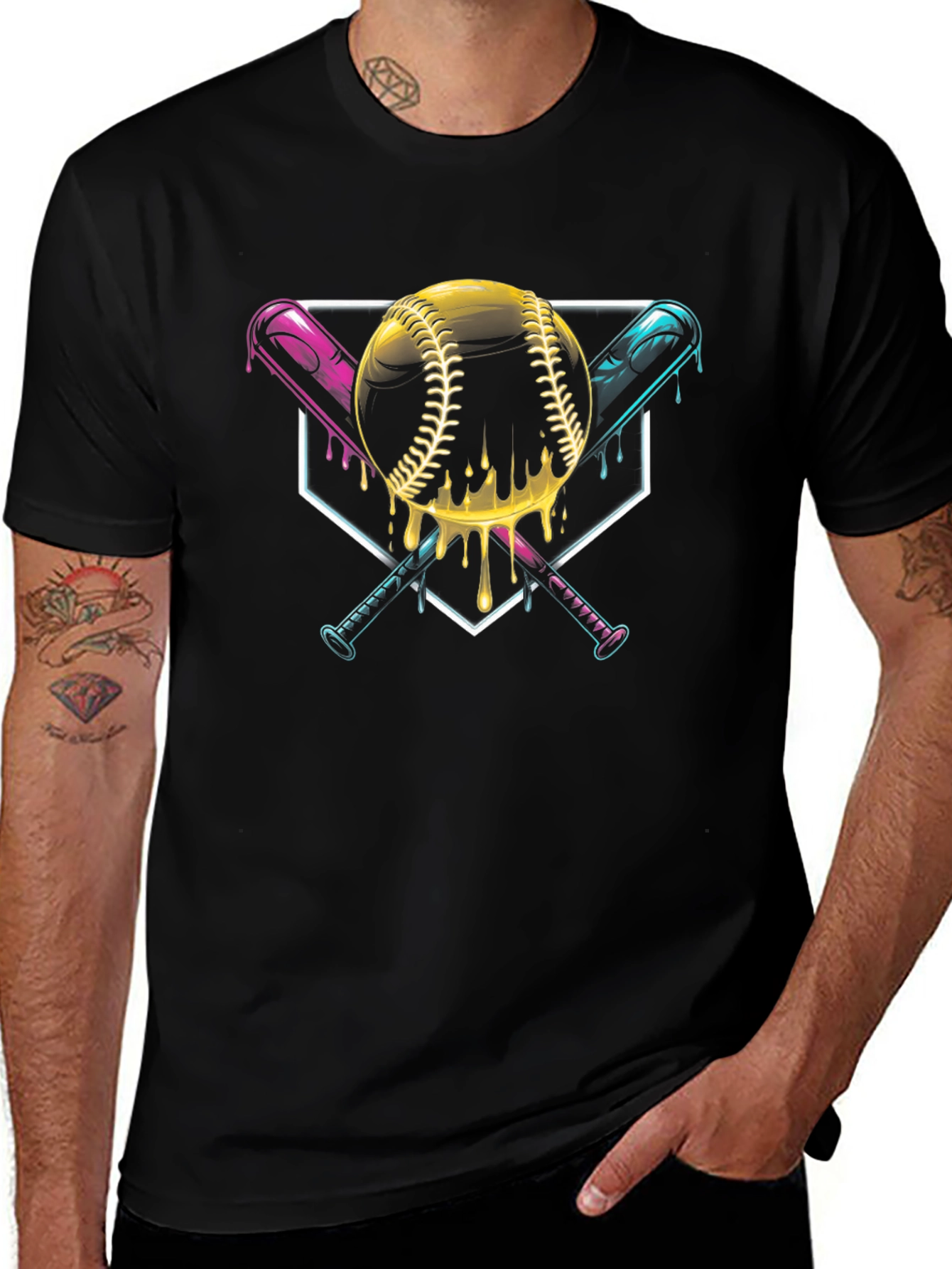 Dripping Baseball Bats Graphic Tee - Black