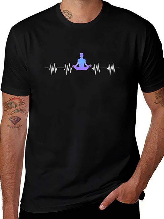 Yoga Heartbeat Black T-Shirt - Meditation Design