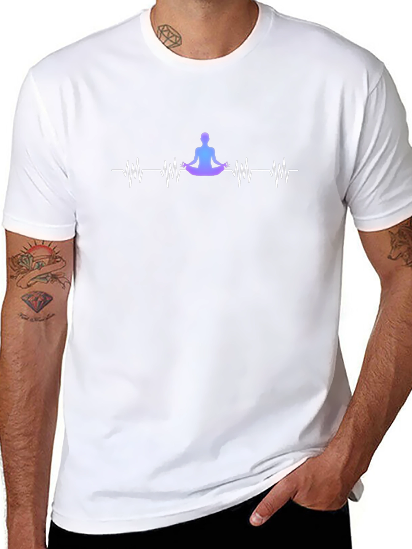Yoga Heartbeat Black T-Shirt - Meditation Design
