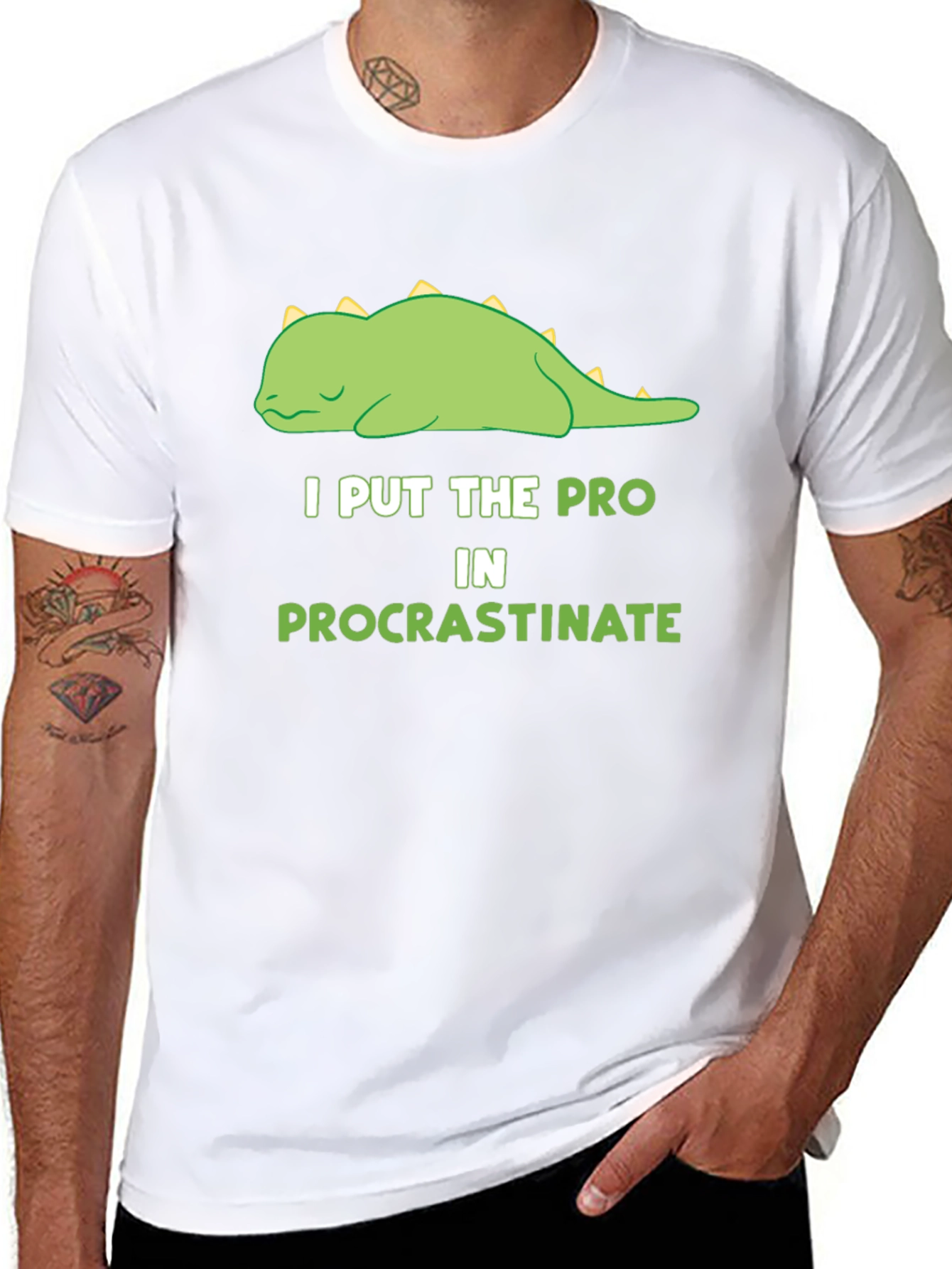 Procrastinating Dino T-Shirt: I Put the Pro In It
