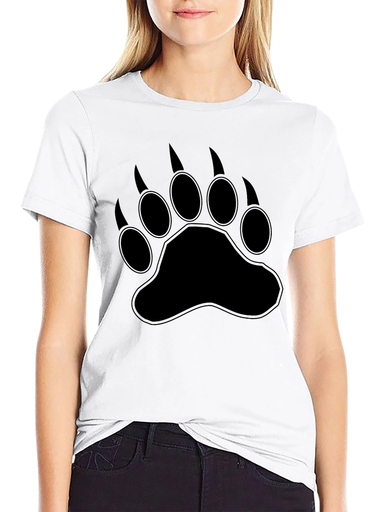 Black Bear Paw Print Graphic T-Shirt