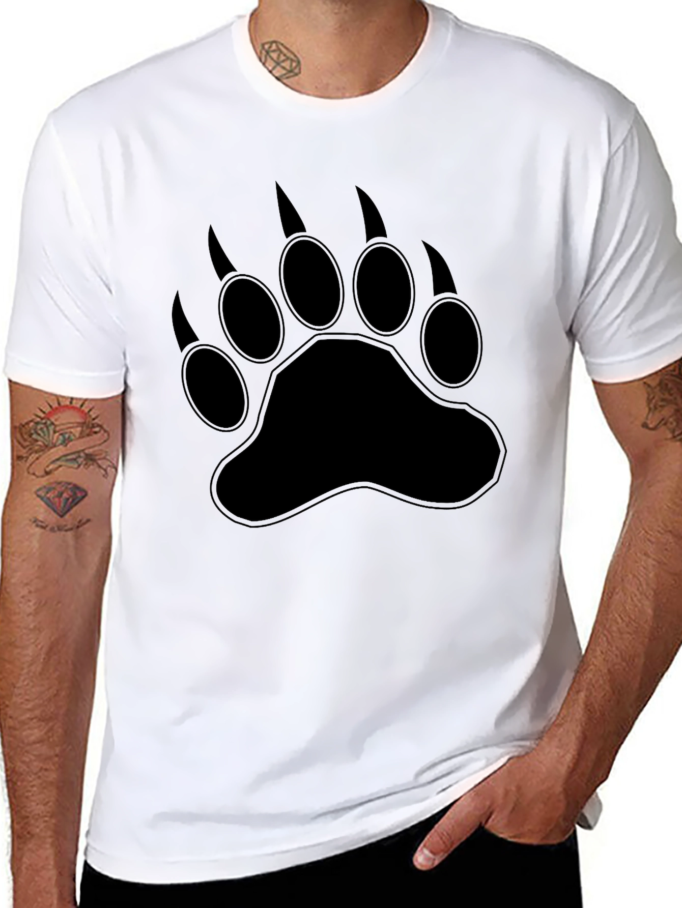 Black Bear Paw Print Graphic T-Shirt