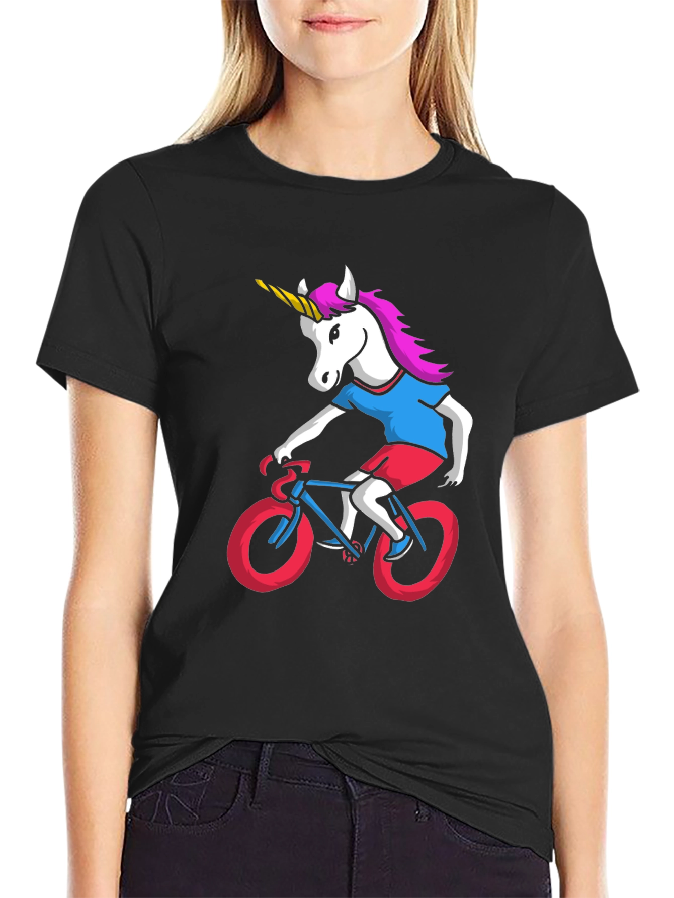 Unicorn Riding Bike Graphic Tee