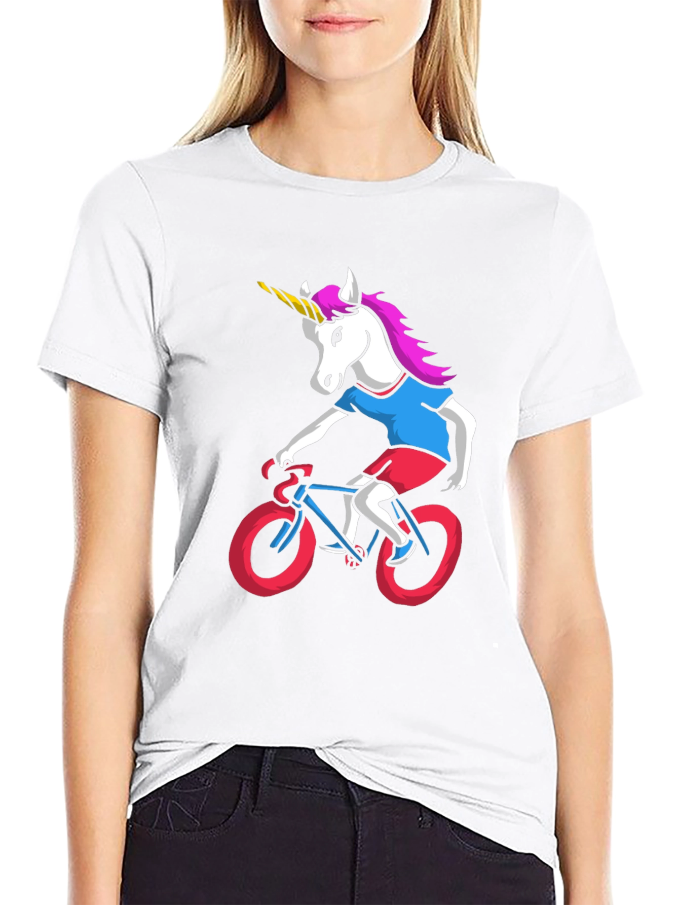 Unicorn Riding Bike Graphic Tee