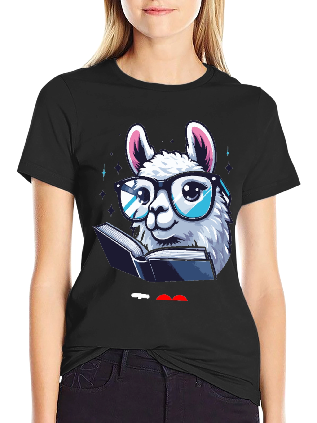 Llama Reader Graphic Tee - Black Cotton Shirt