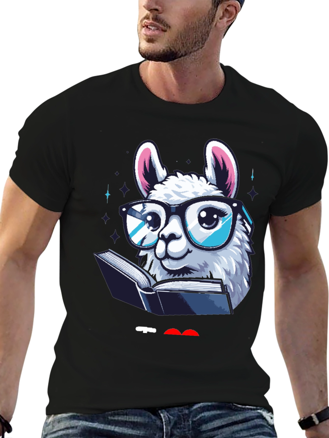 Llama Reader Graphic Tee - Black Cotton Shirt