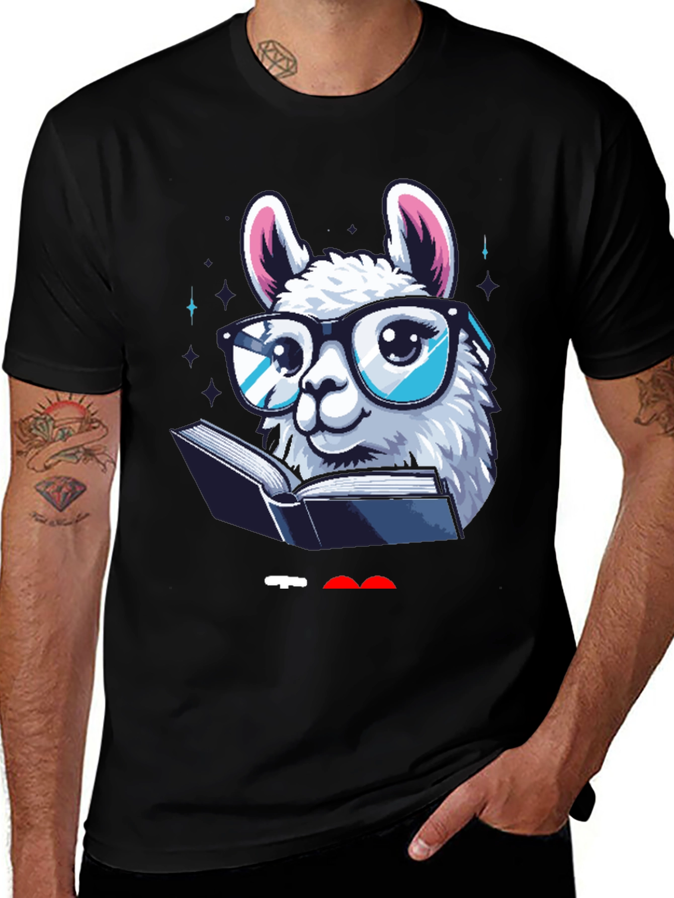 Llama Reader Graphic Tee - Black Cotton Shirt