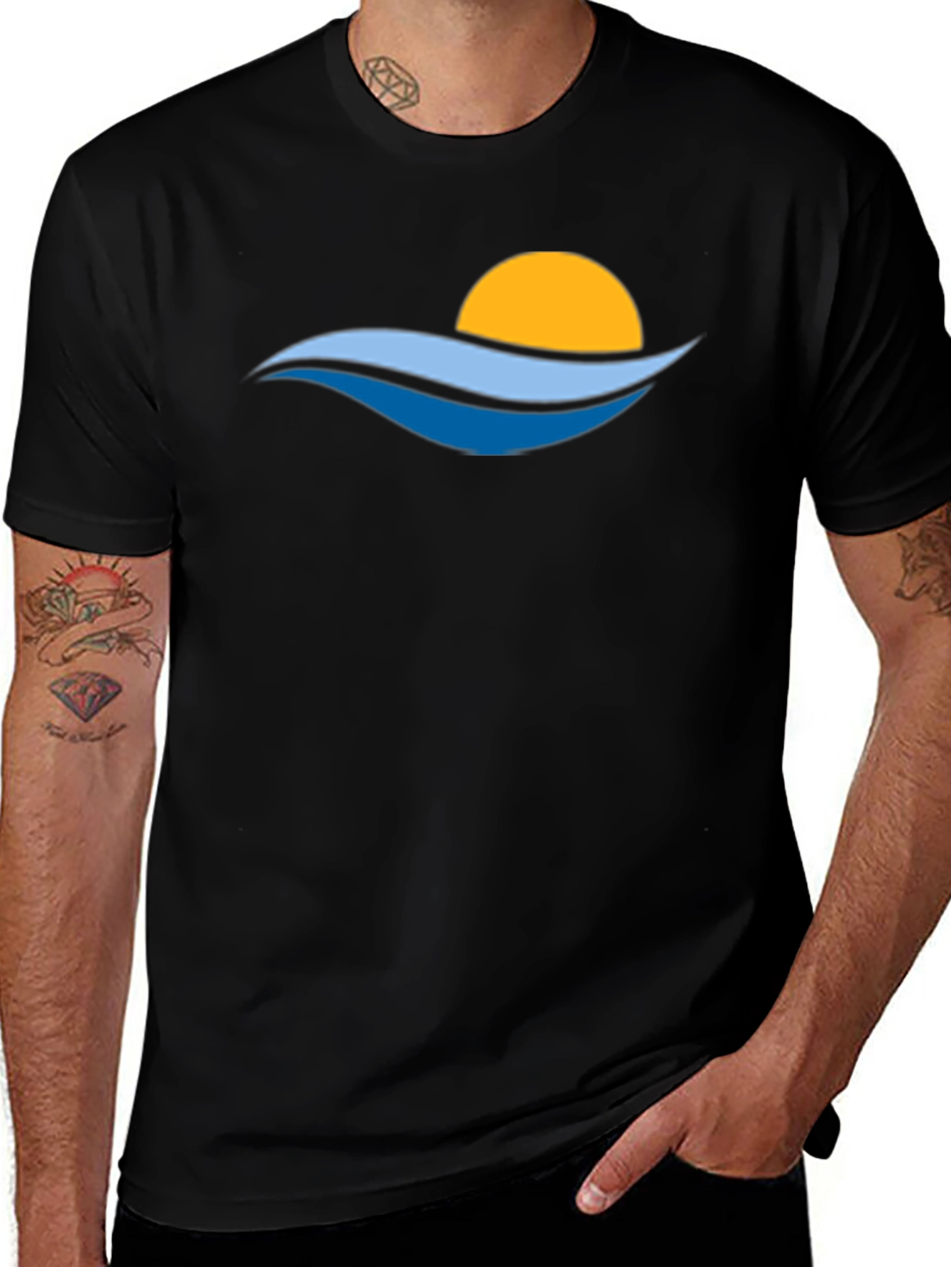 Sunset Waves Graphic Tee - Stylish Black T-Shirt