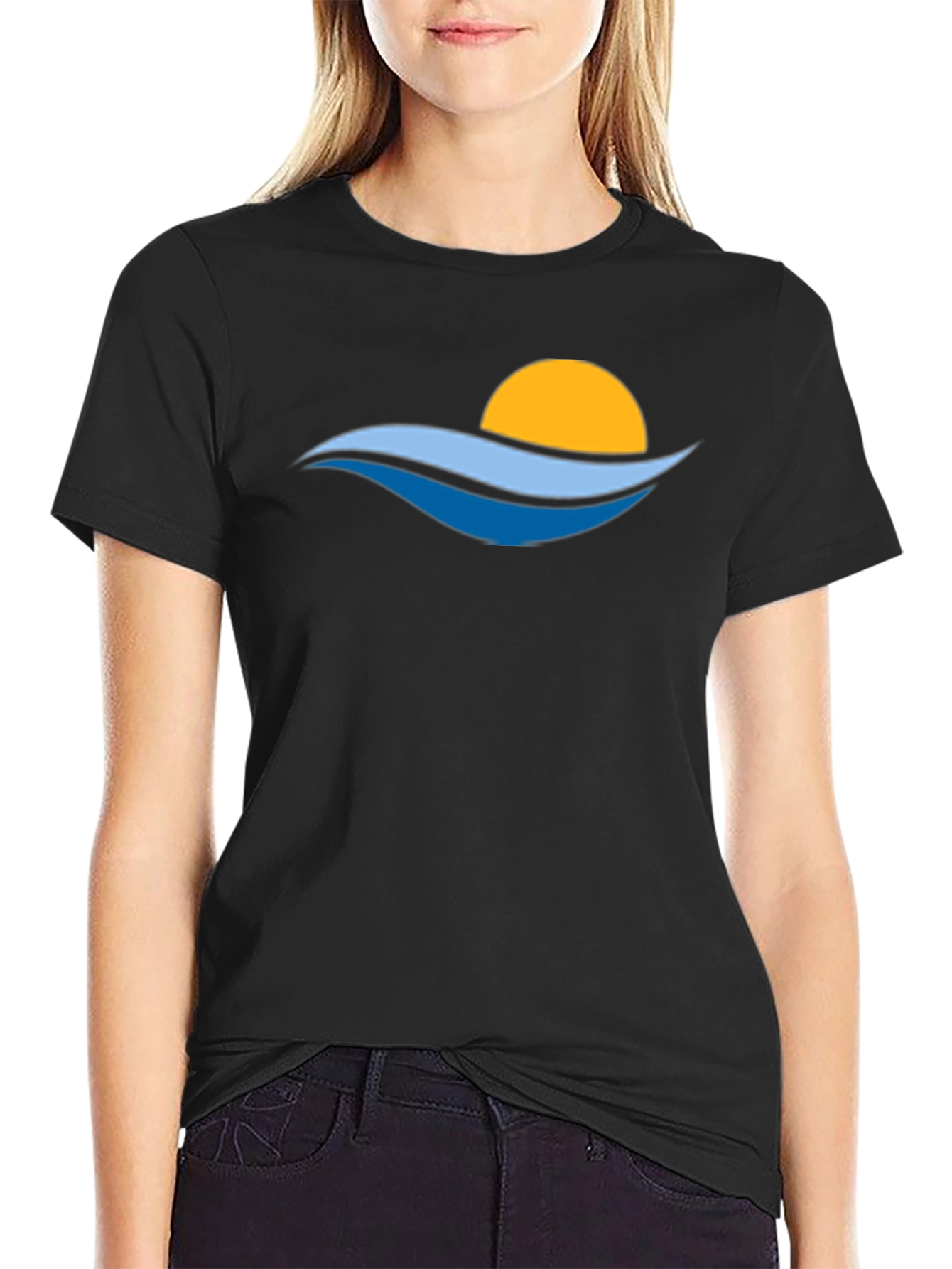 Sunset Waves Graphic Tee - Stylish Black T-Shirt