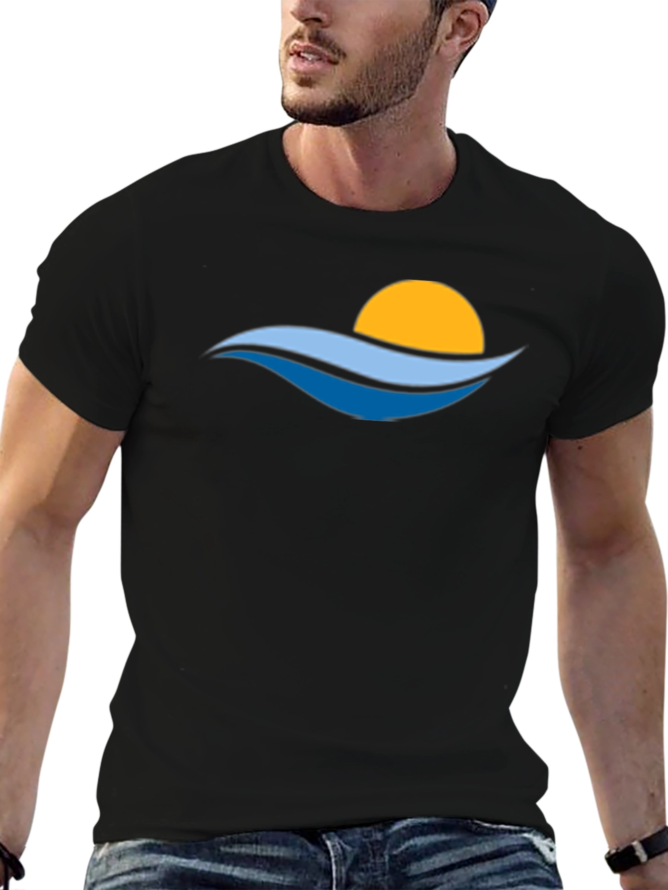 Sunset Waves Graphic Tee - Stylish Black T-Shirt