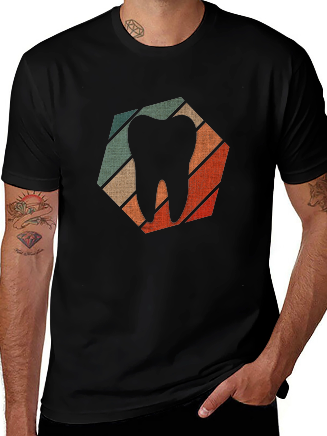 Retro Dentist Tooth Graphic T-Shirt - Black