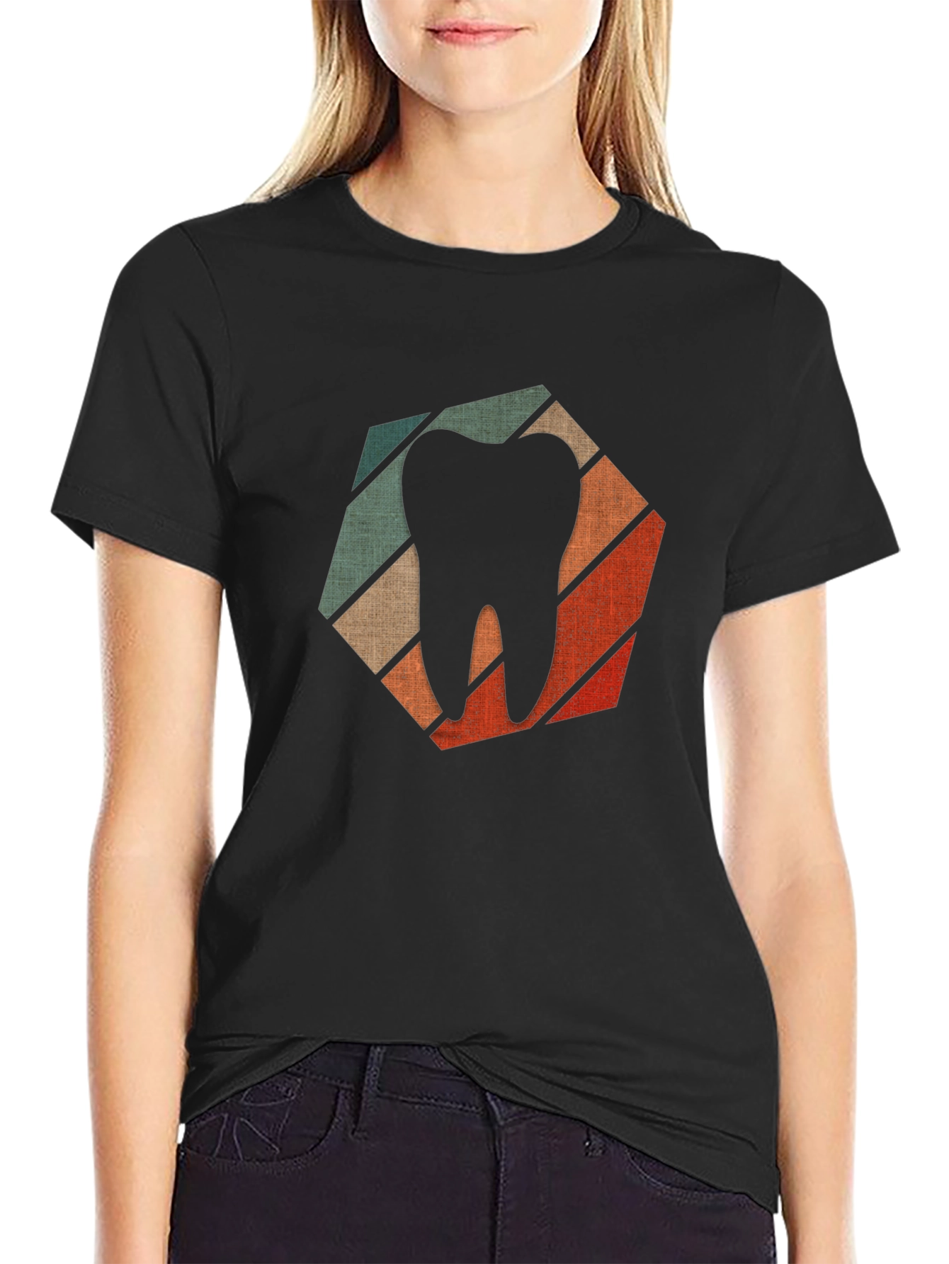 Retro Dentist Tooth Graphic T-Shirt - Black