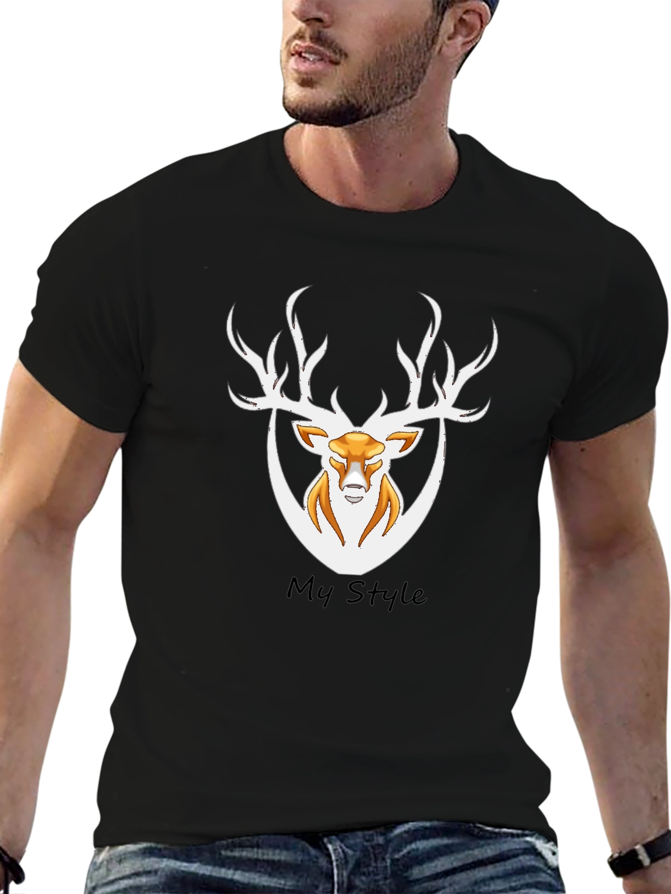 Mens Black Deer Graphic Tee - My Style