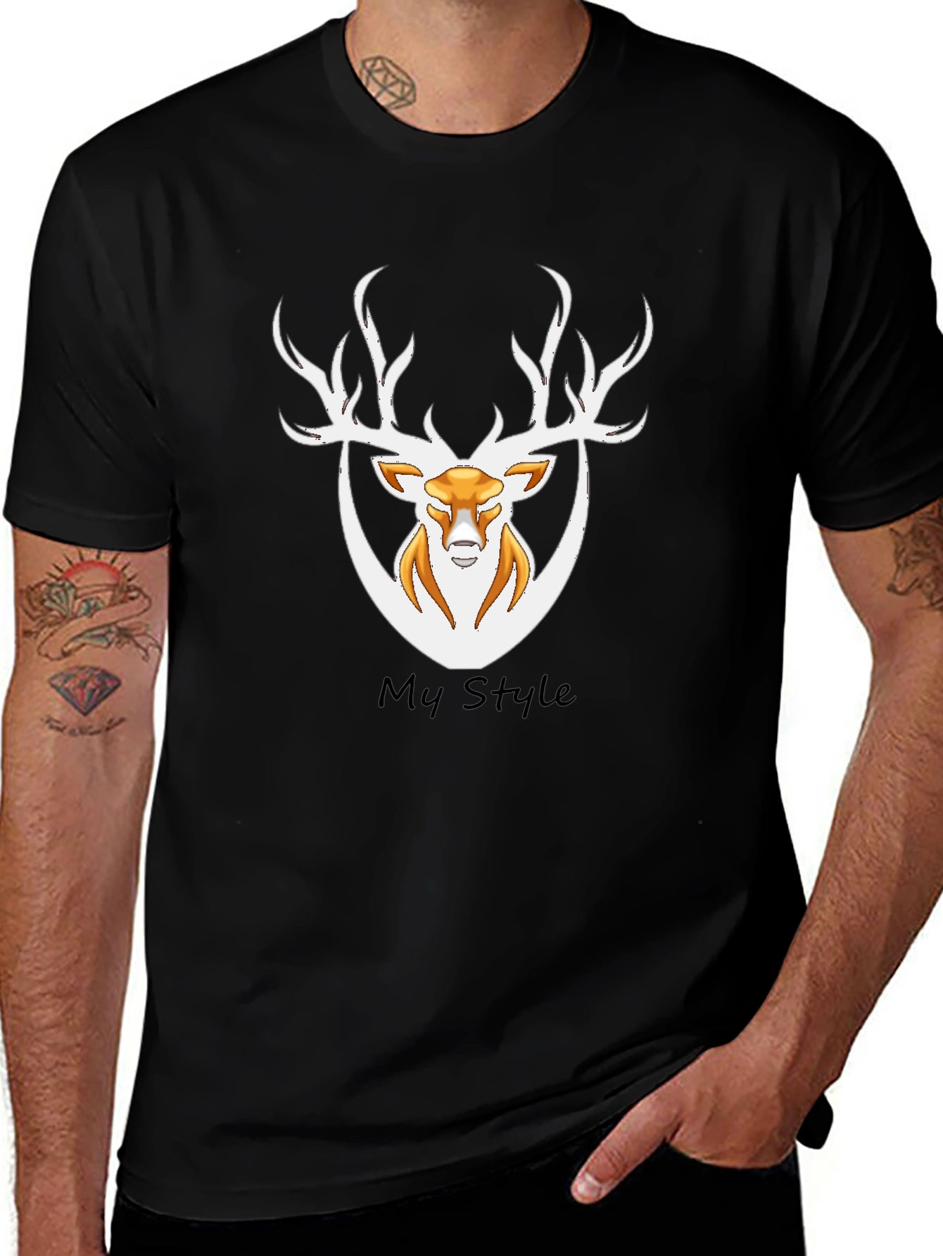 Mens Black Deer Graphic Tee - My Style