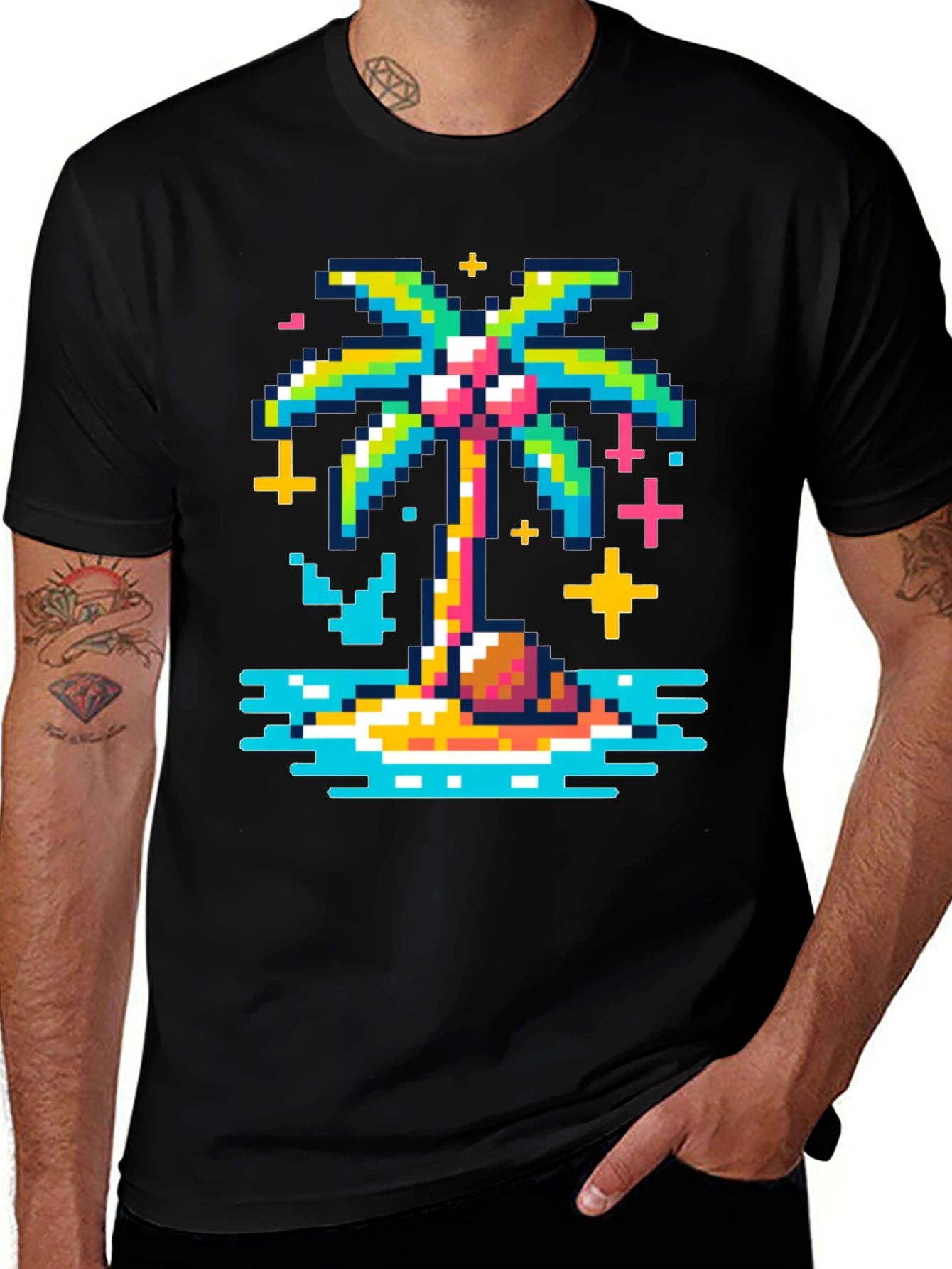 Pixel Palm Tree Graphic Tee - Retro Style