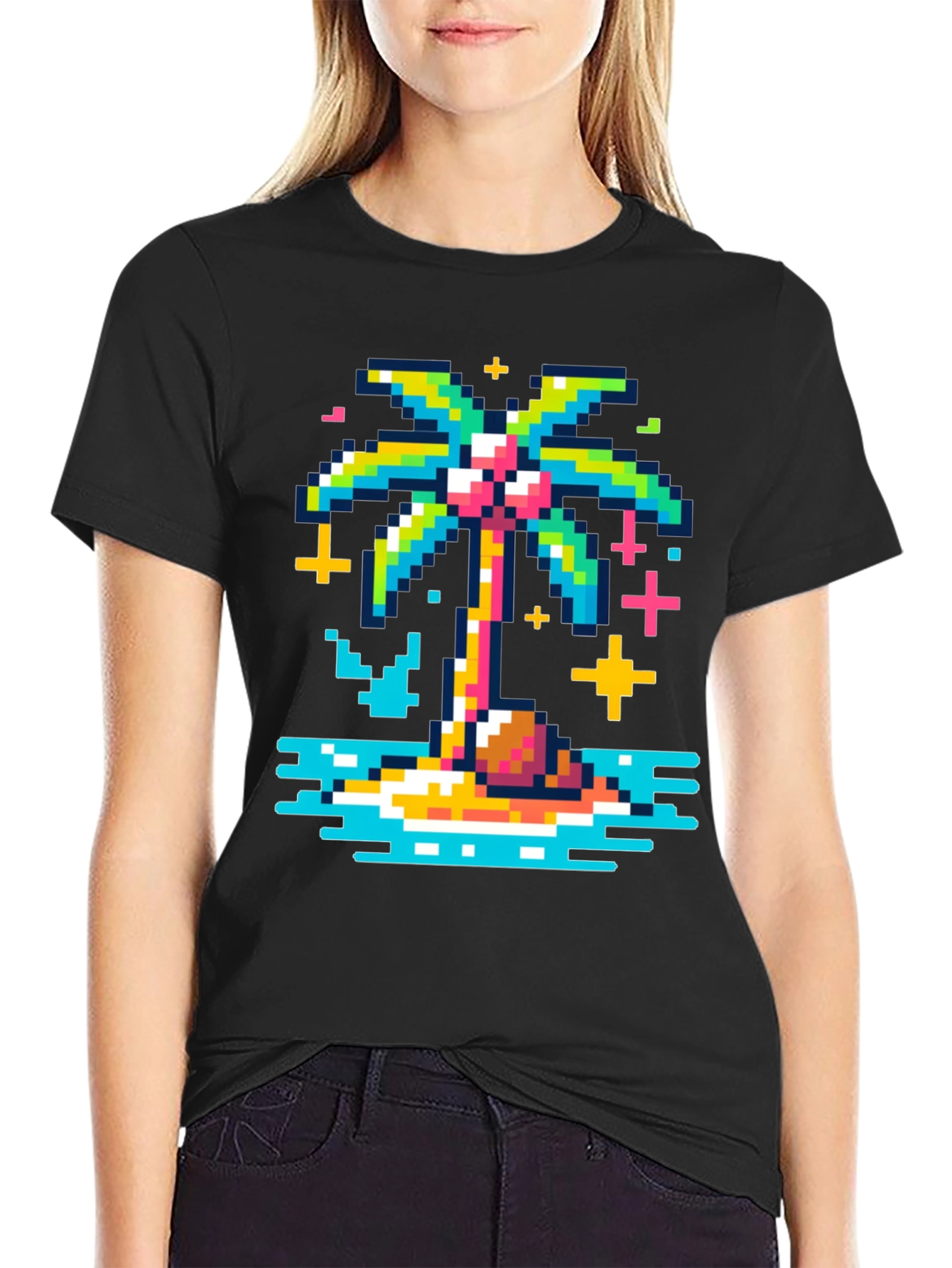 Pixel Palm Tree Graphic Tee - Retro Style