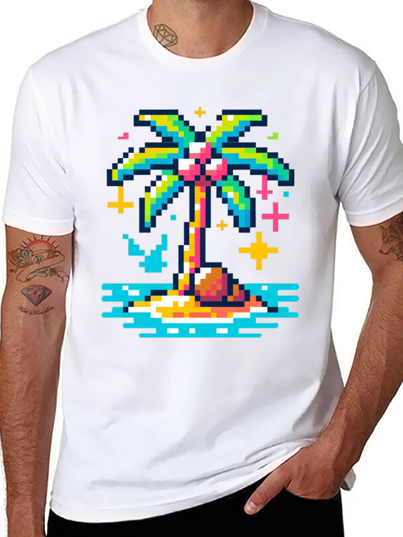 Pixel Palm Tree Graphic Tee - Retro Style
