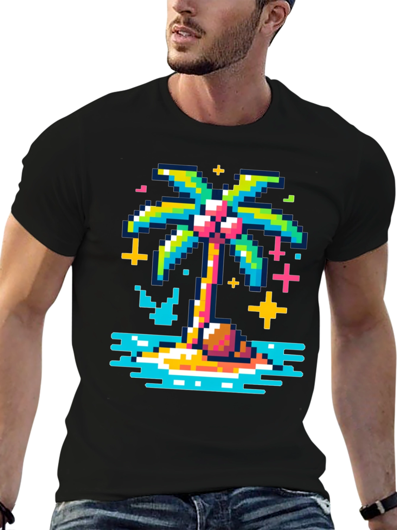 Pixel Palm Tree Graphic Tee - Retro Style