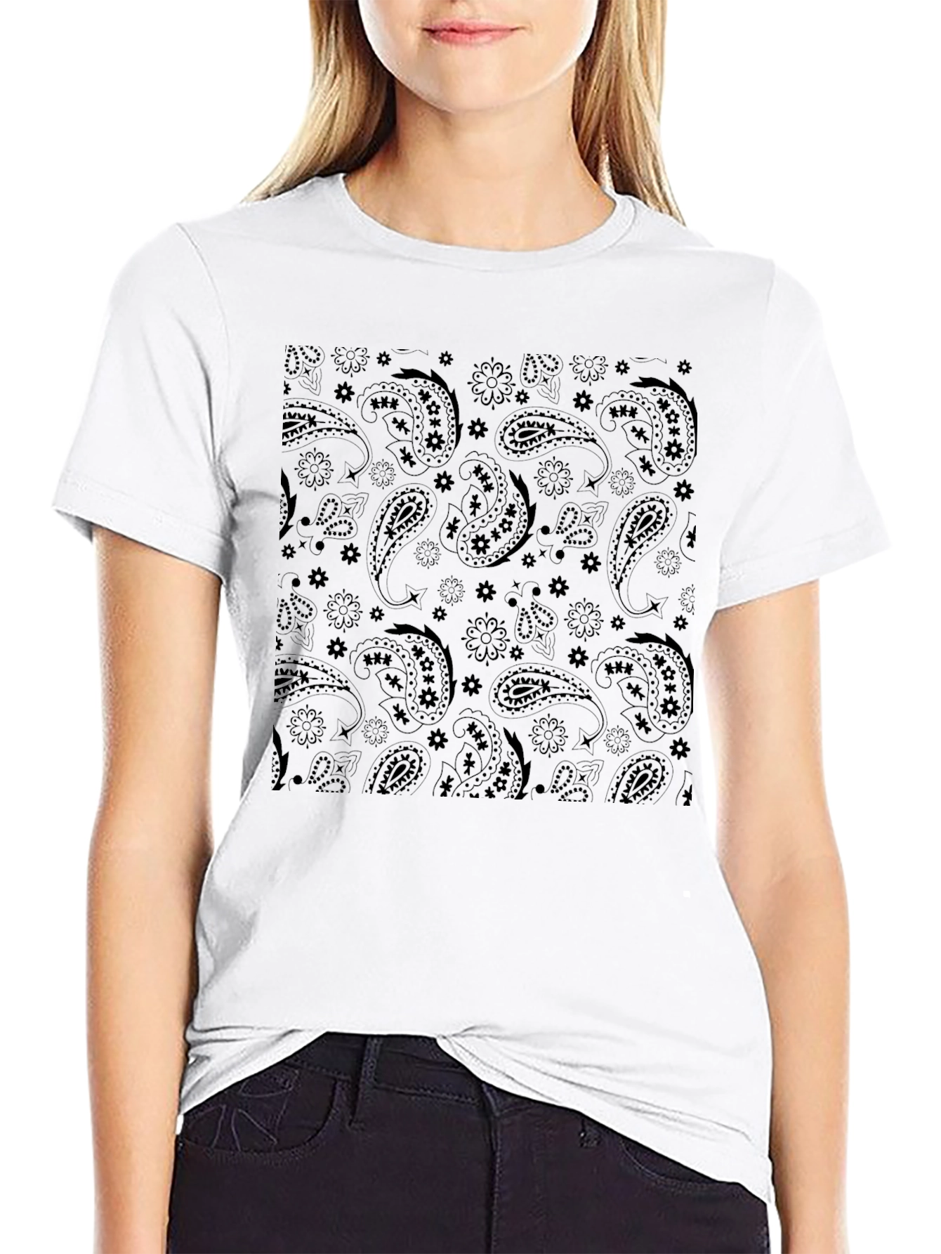 Paisley Print Black Crew Neck T-Shirt