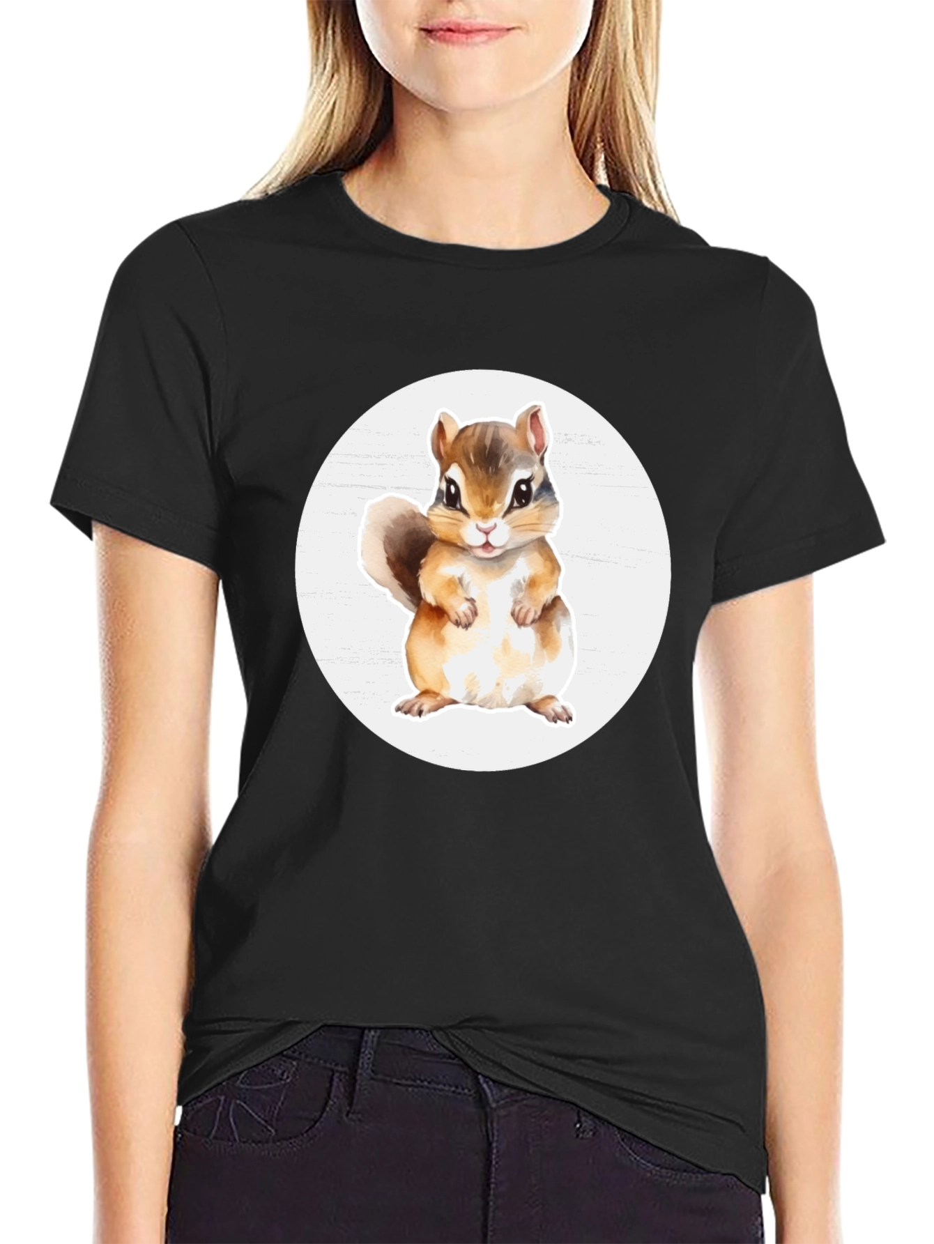 Cute Chipmunk Graphic Tee - Soft Black Cotton