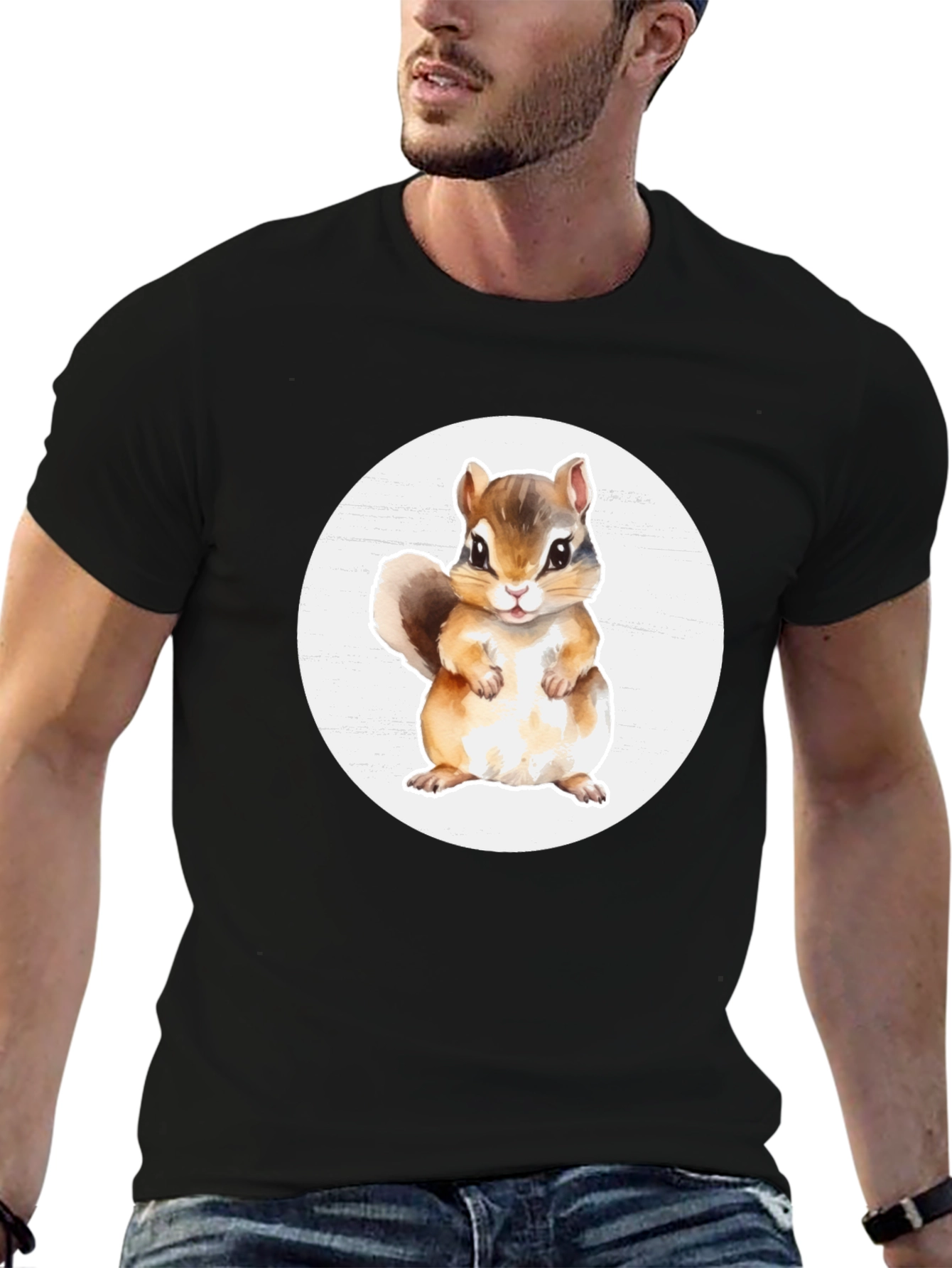 Cute Chipmunk Graphic Tee - Soft Black Cotton