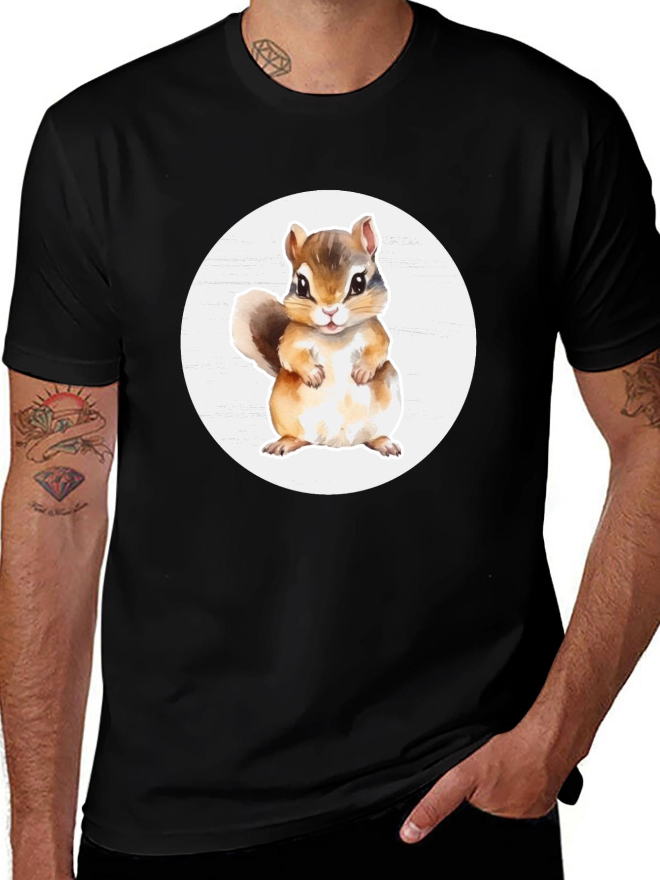 Cute Chipmunk Graphic Tee - Soft Black Cotton