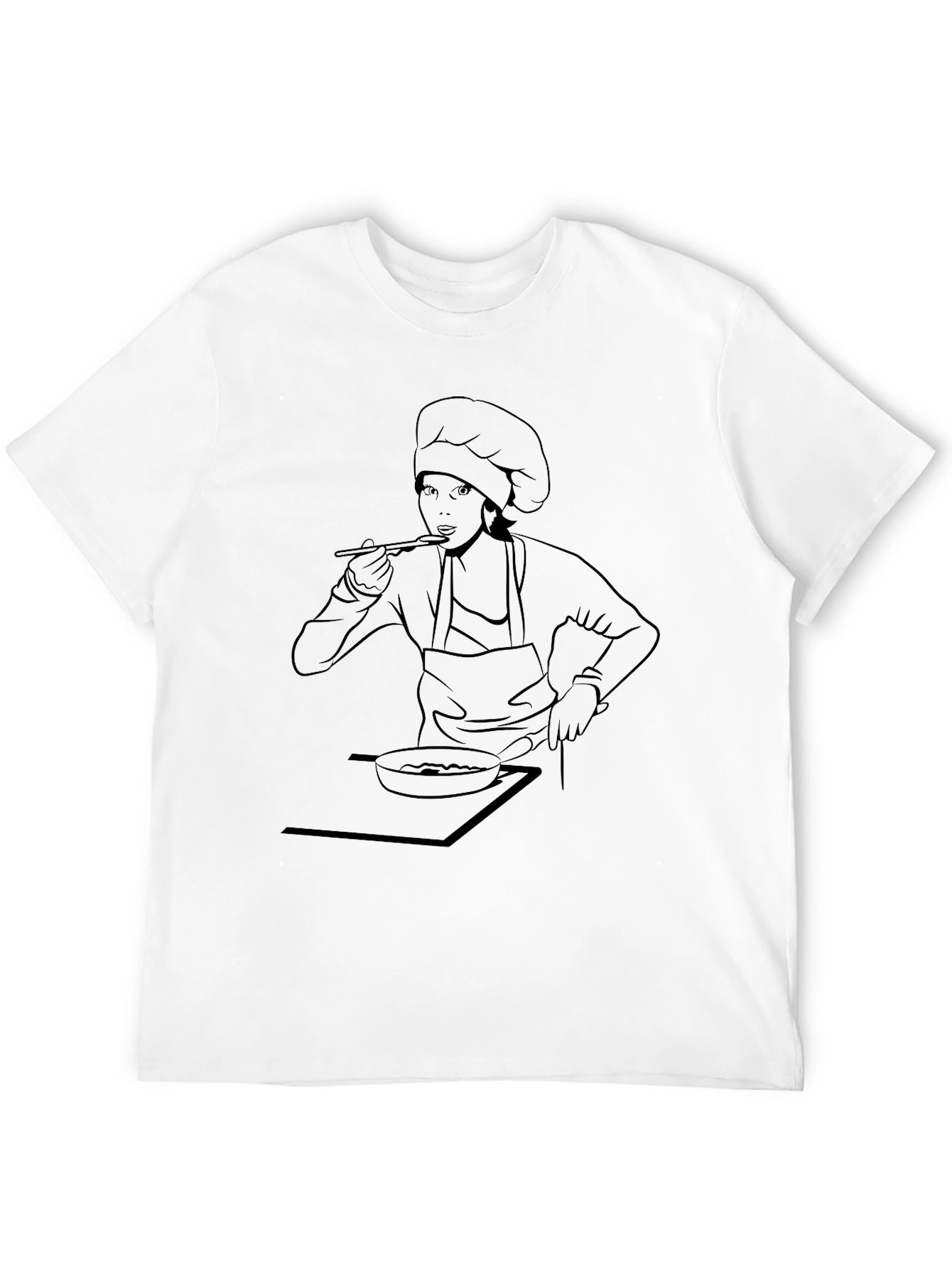 Chef Woman Line Art Graphic Tee - Black