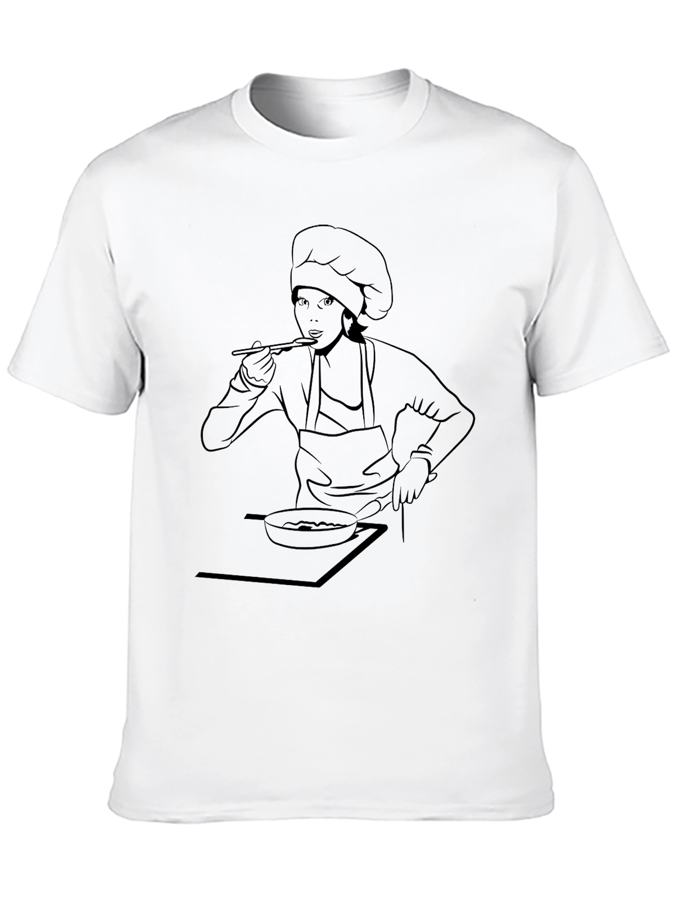 Chef Woman Line Art Graphic Tee - Black