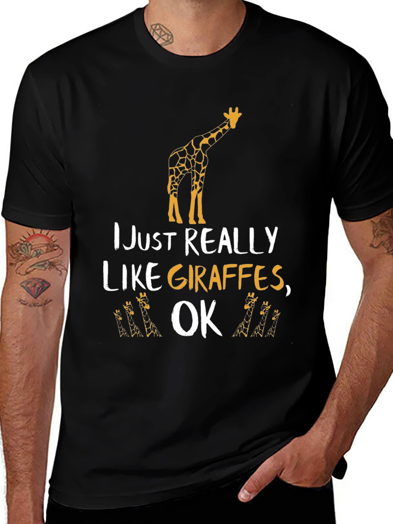 I Just Really Like Giraffes Mens Black T-Shirt