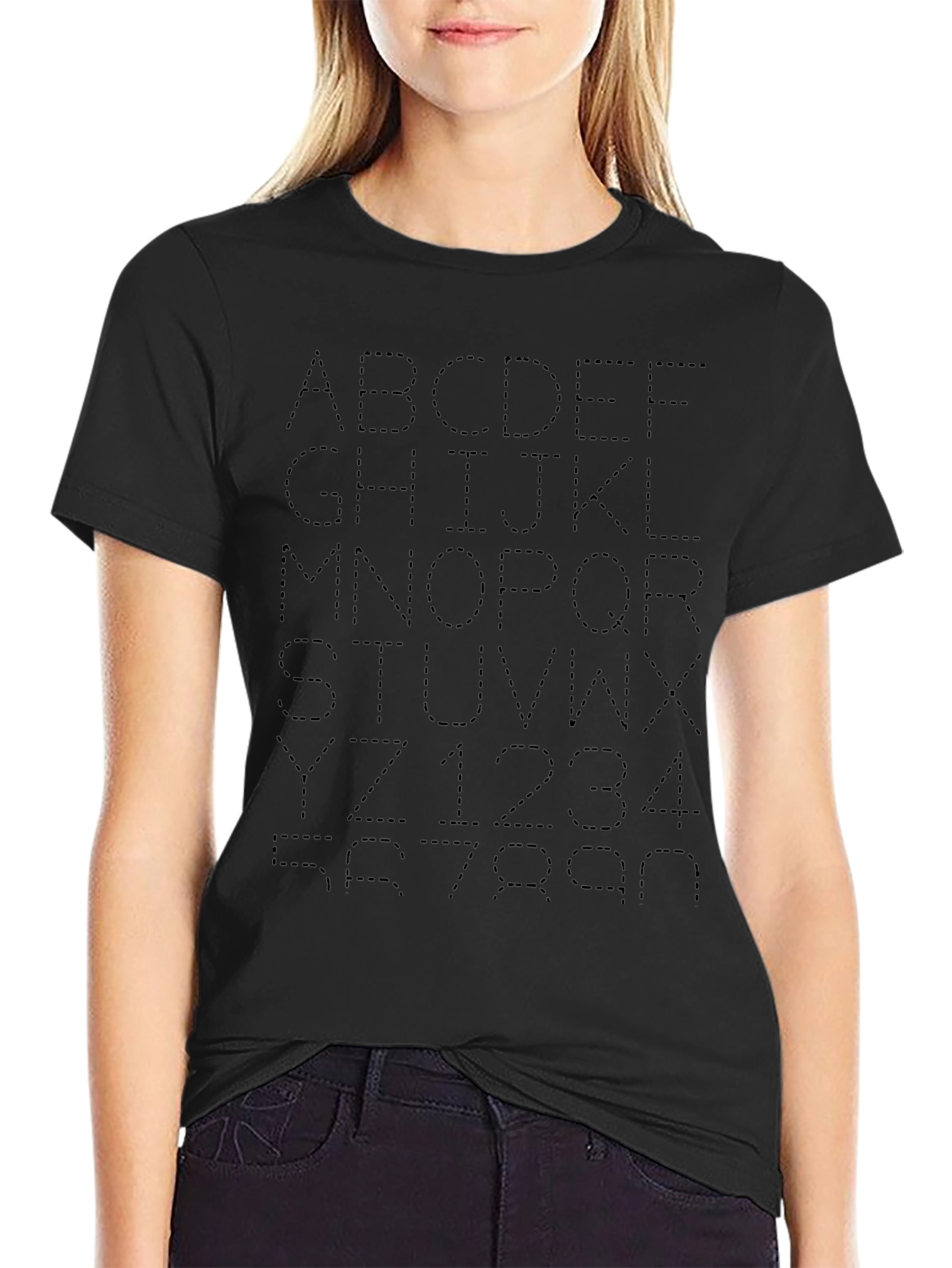 Alphabet & Numbers Dotted Black T-Shirt
