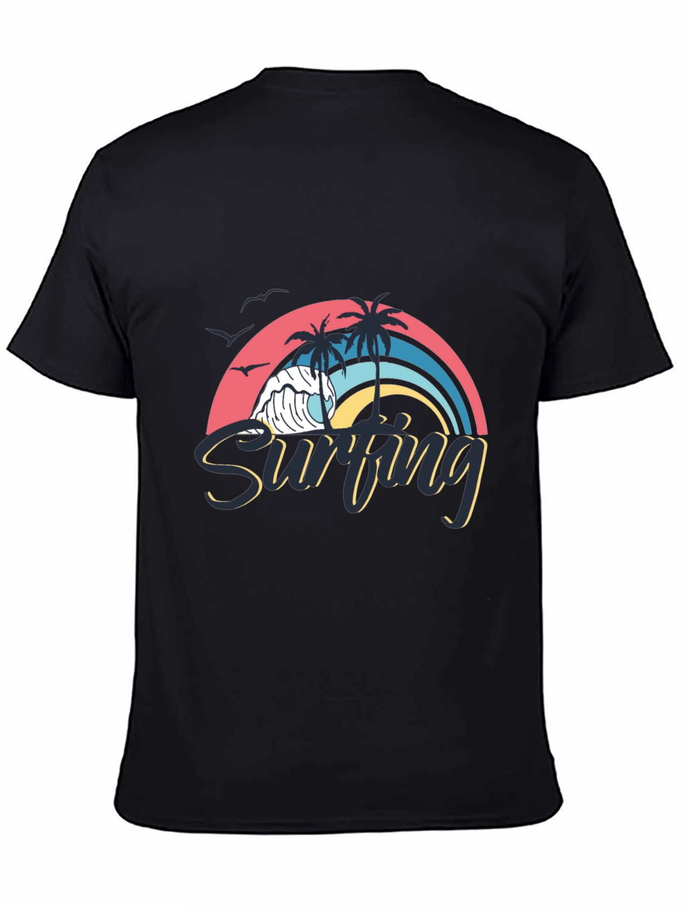 Surfing Wave Graphic Black T-Shirt