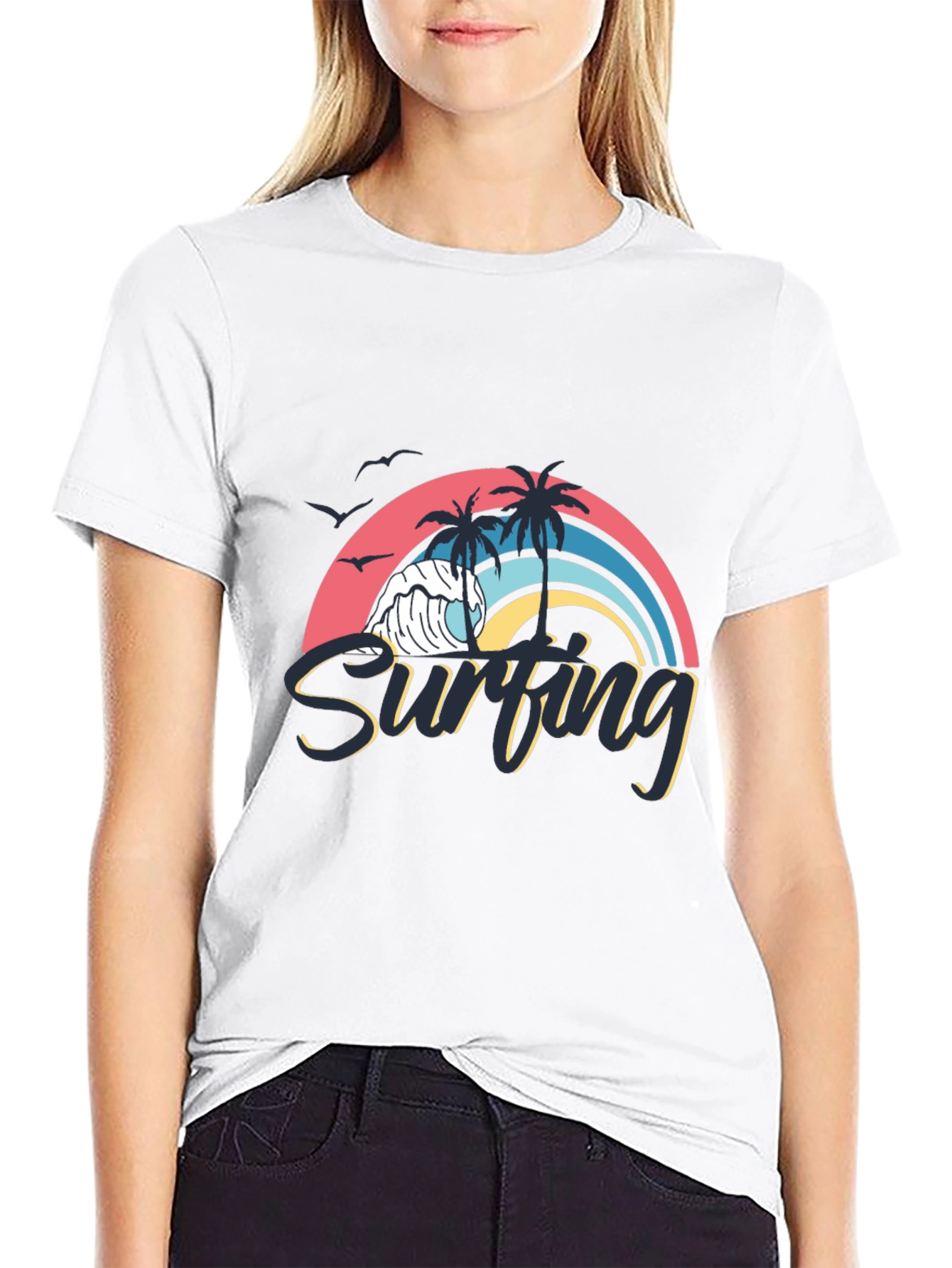 Surfing Wave Graphic Black T-Shirt