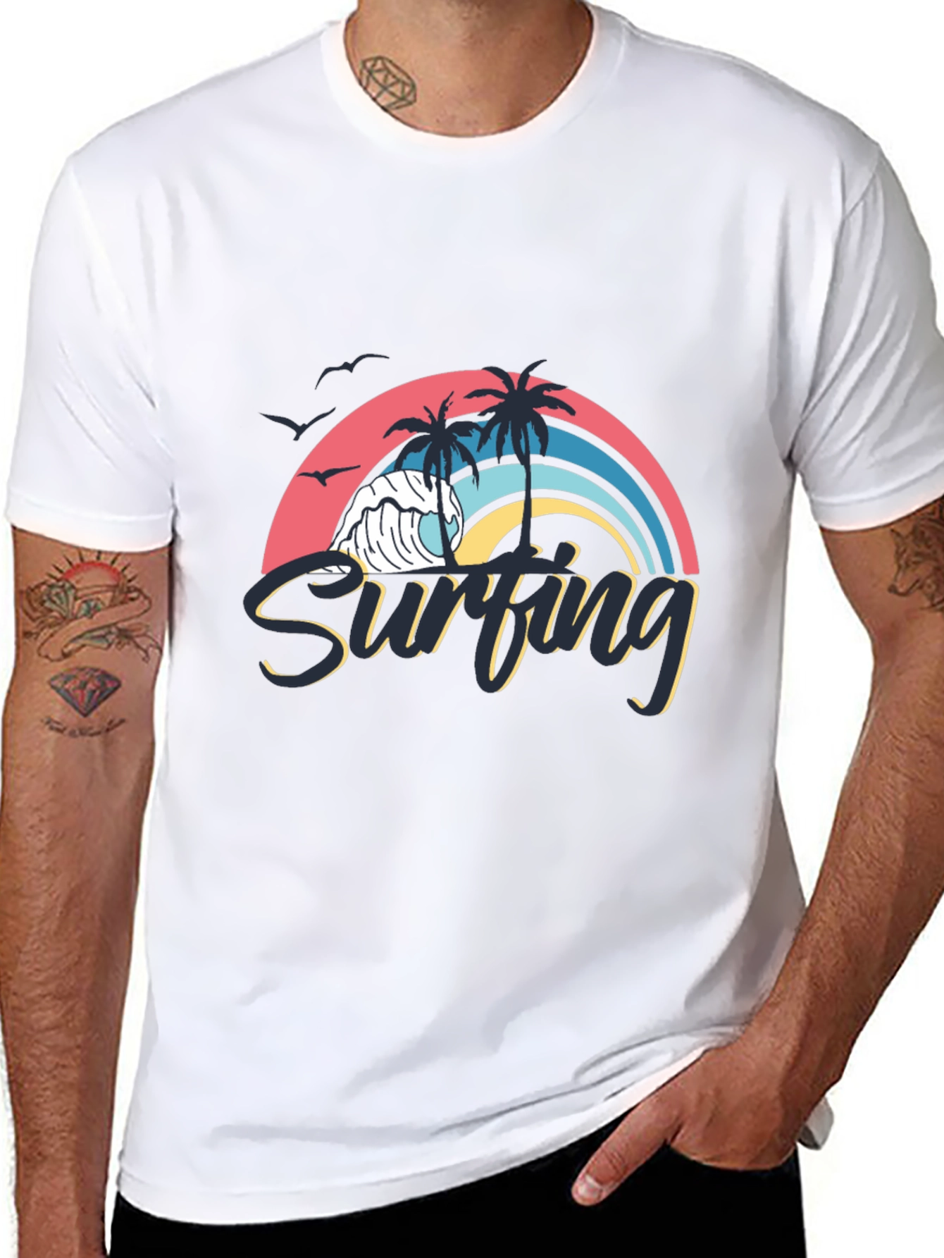 Surfing Wave Graphic Black T-Shirt