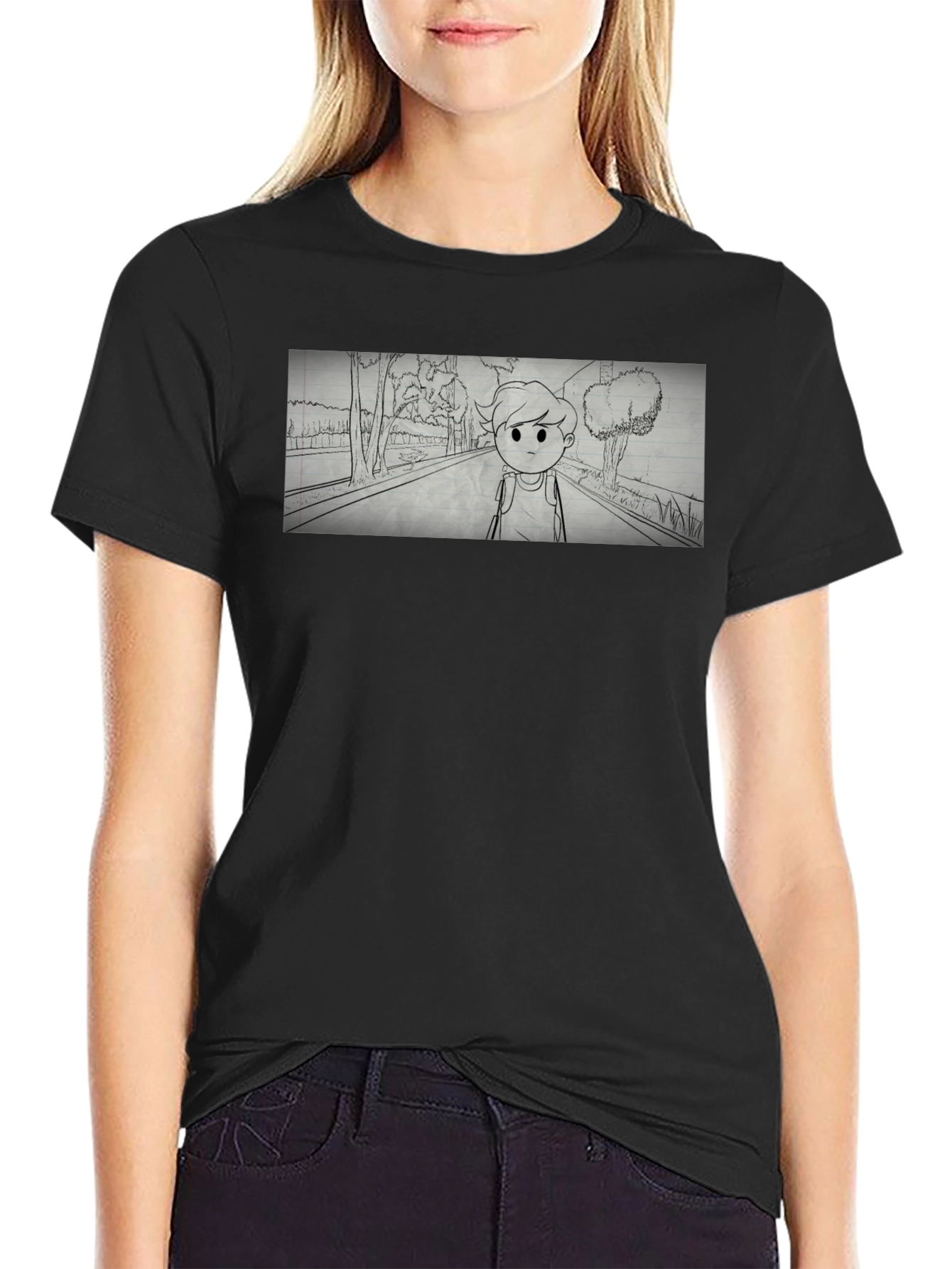 Cartoon Sketch Black T-Shirt