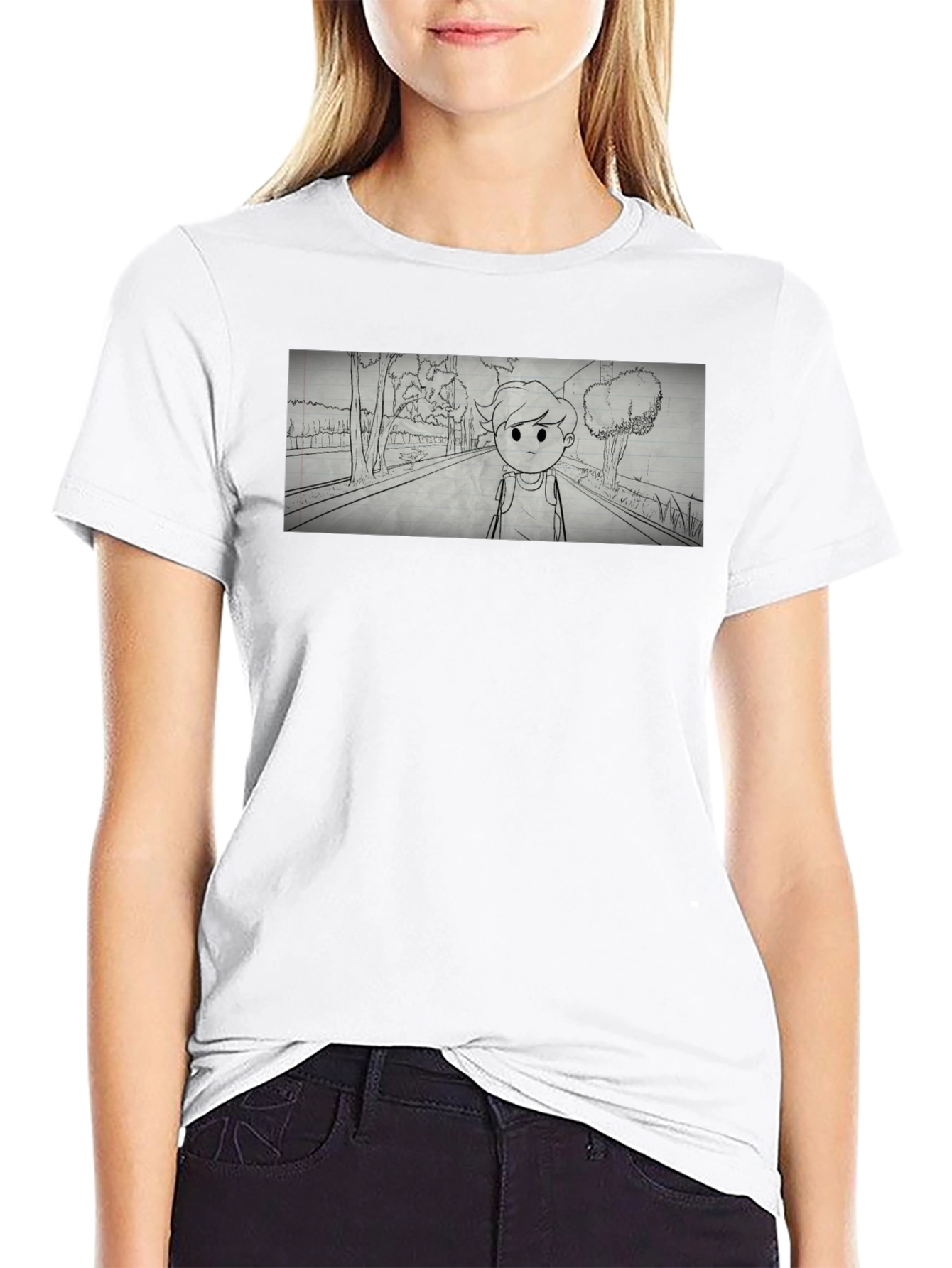 Cartoon Sketch Black T-Shirt
