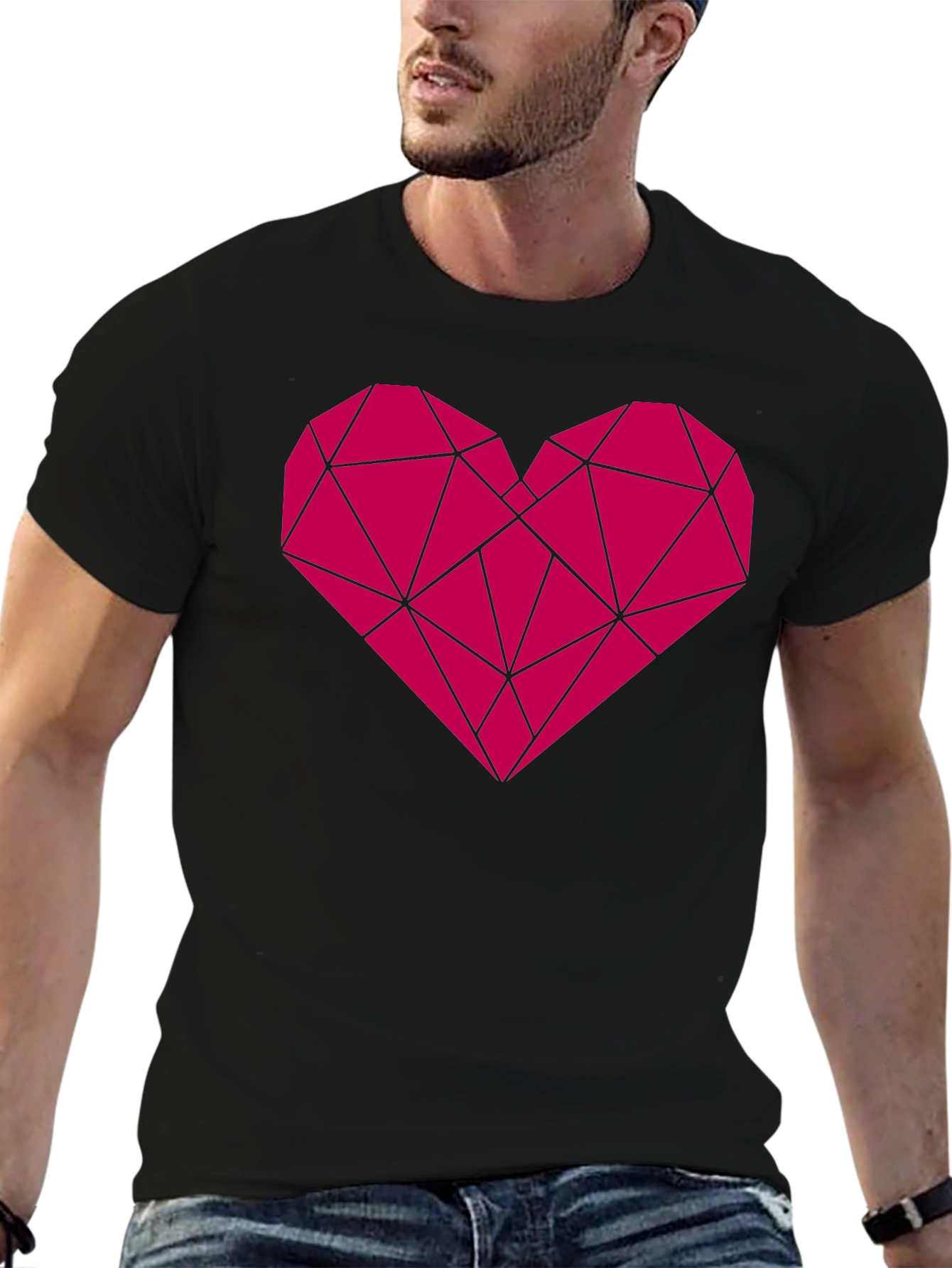 Geometric Heart Graphic Black T-Shirt