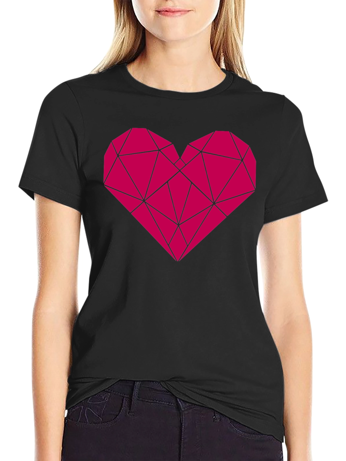 Geometric Heart Graphic Black T-Shirt