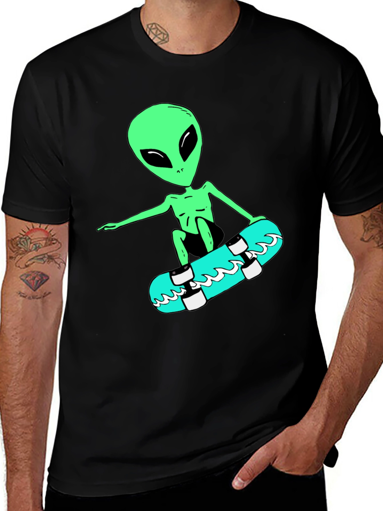Alien Skateboarder Graphic Tee - Black