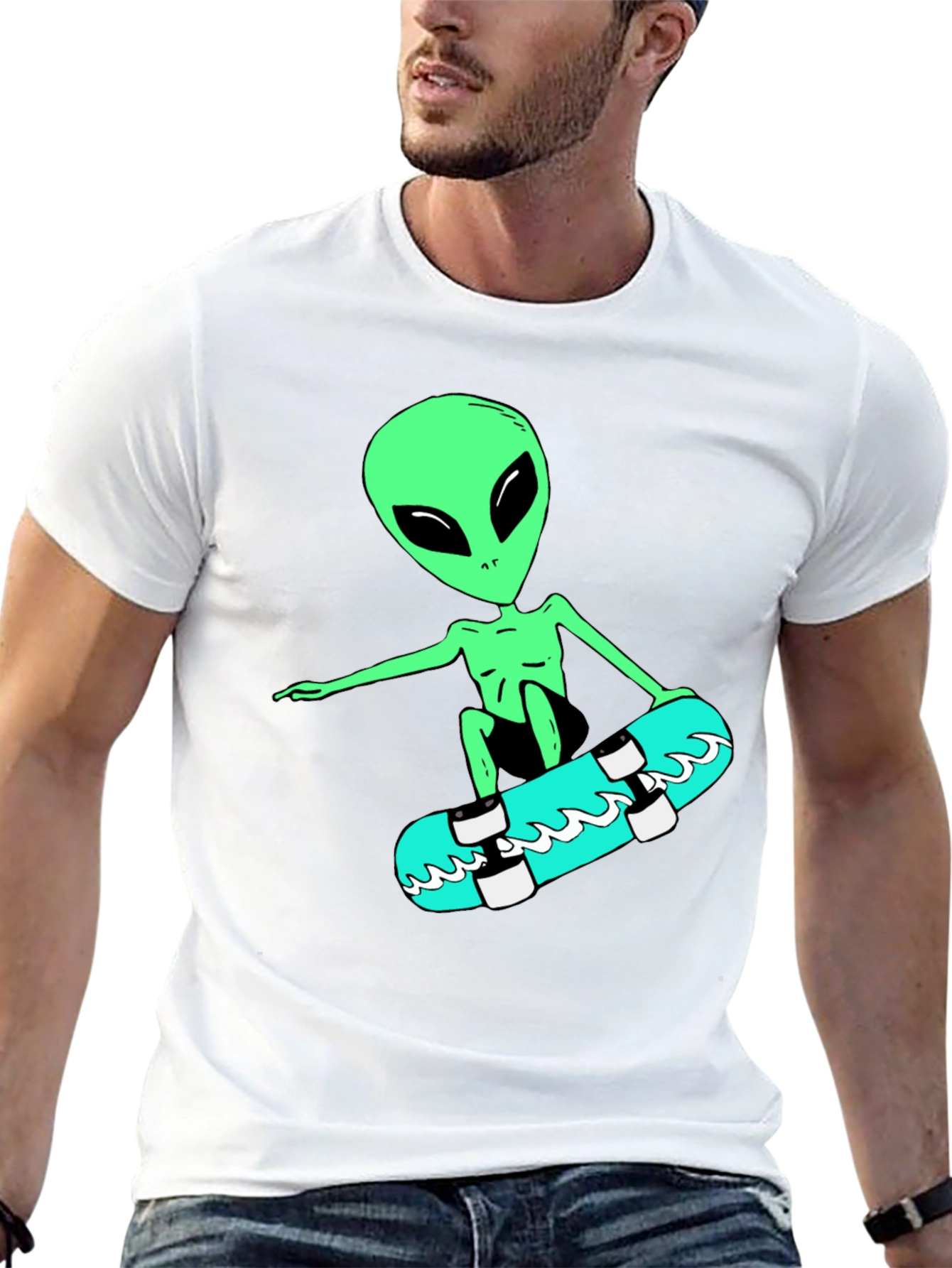 Alien Skateboarder Graphic Tee - Black