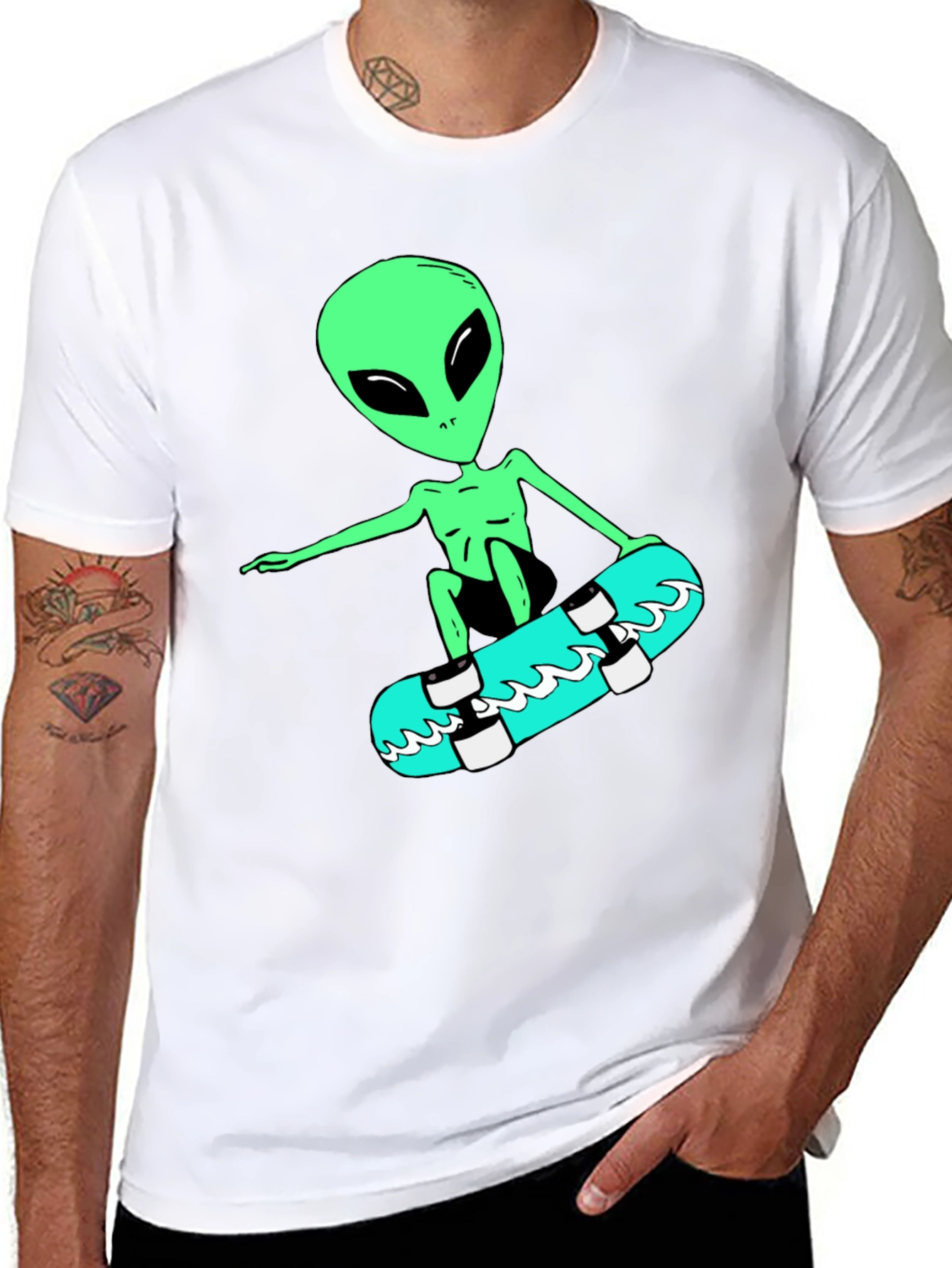 Alien Skateboarder Graphic Tee - Black
