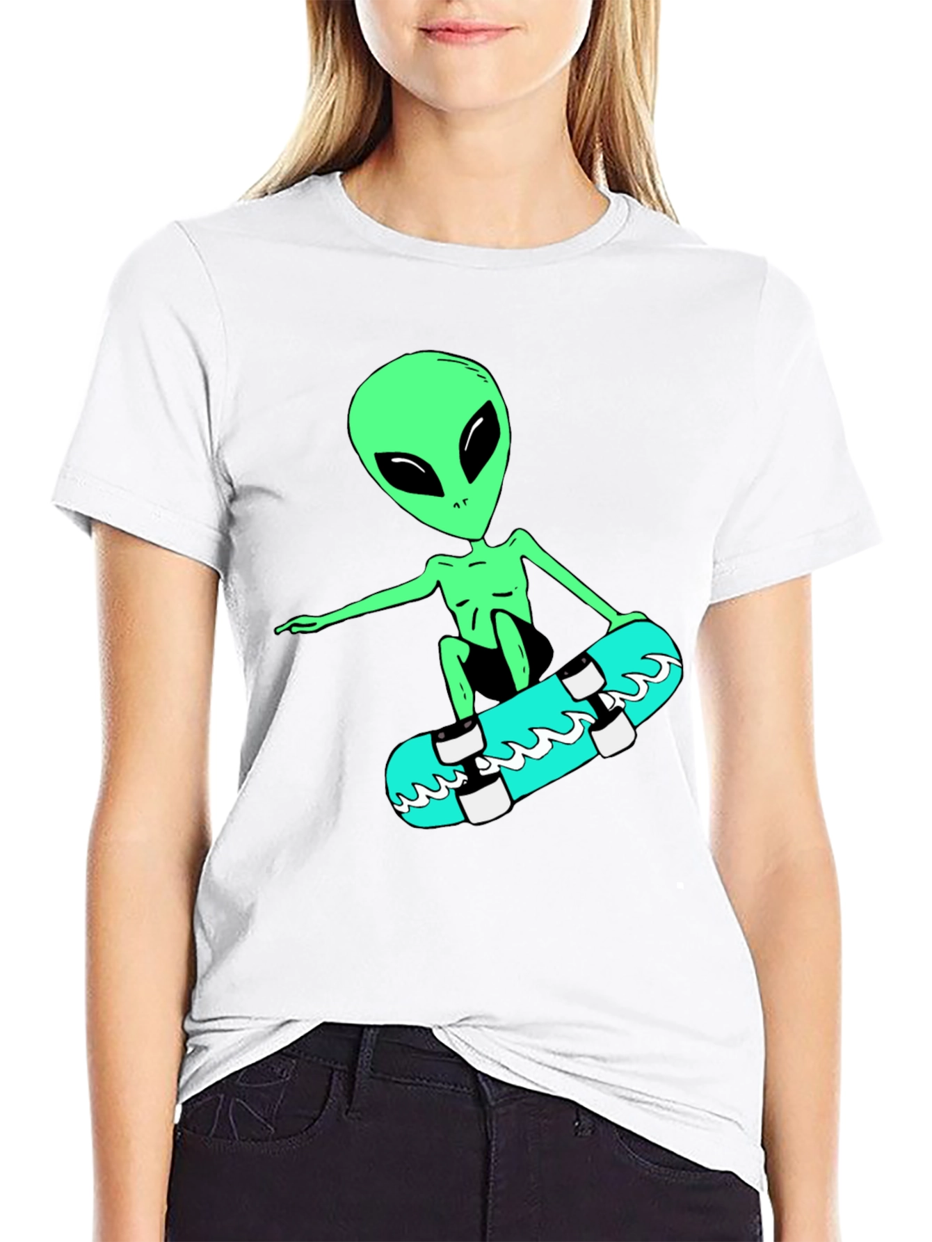 Alien Skateboarder Graphic Tee - Black