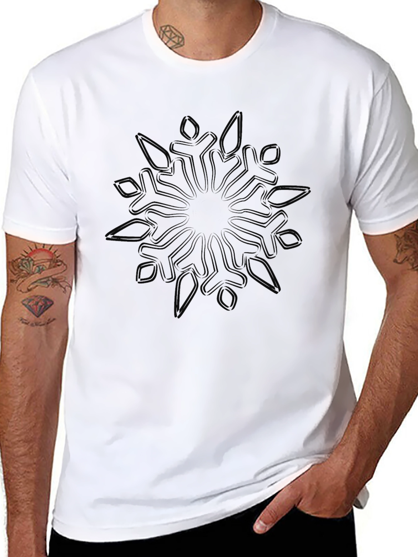 Mens Black Snowflake Graphic T-Shirt - Casual Cotton Tee