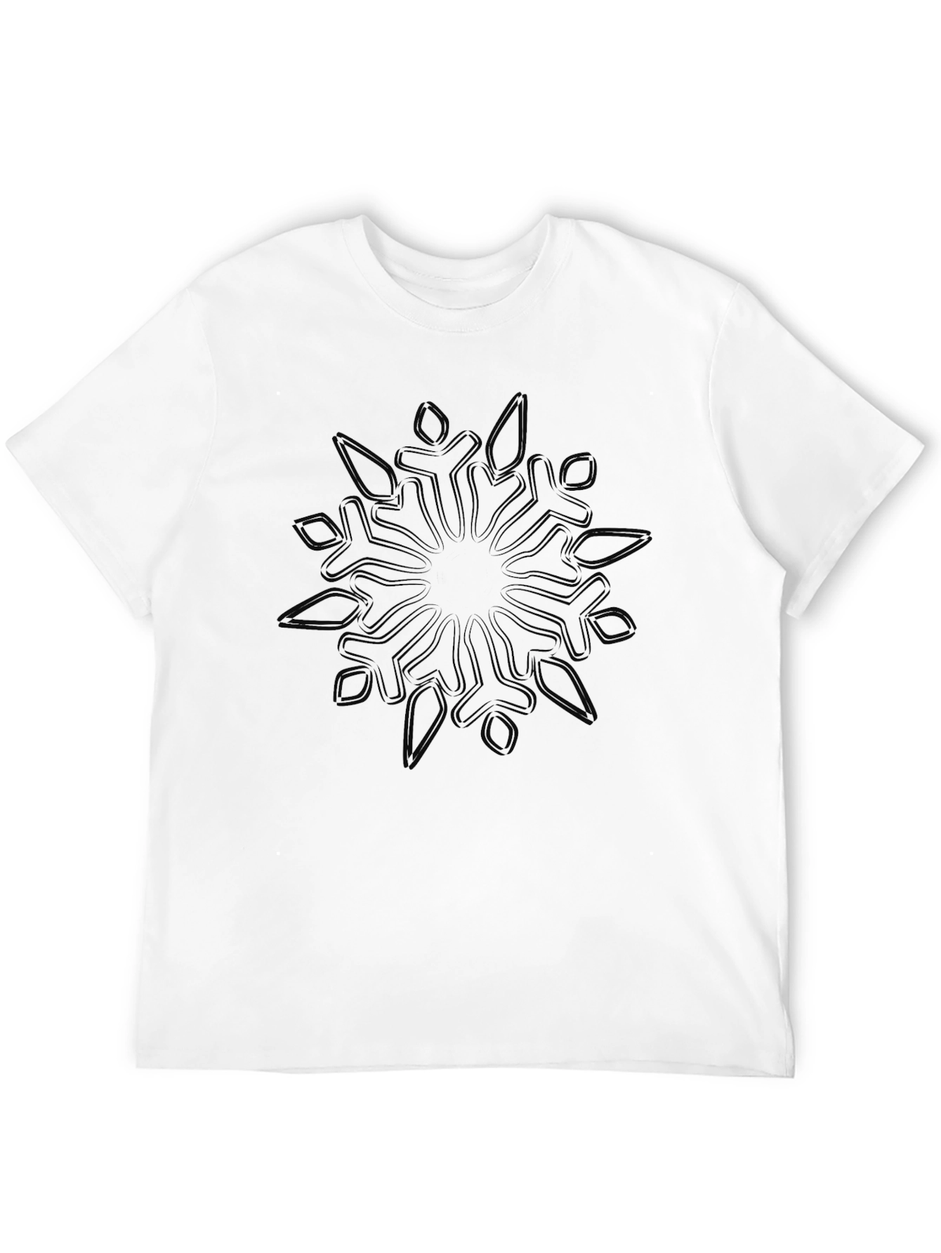 Mens Black Snowflake Graphic T-Shirt - Casual Cotton Tee