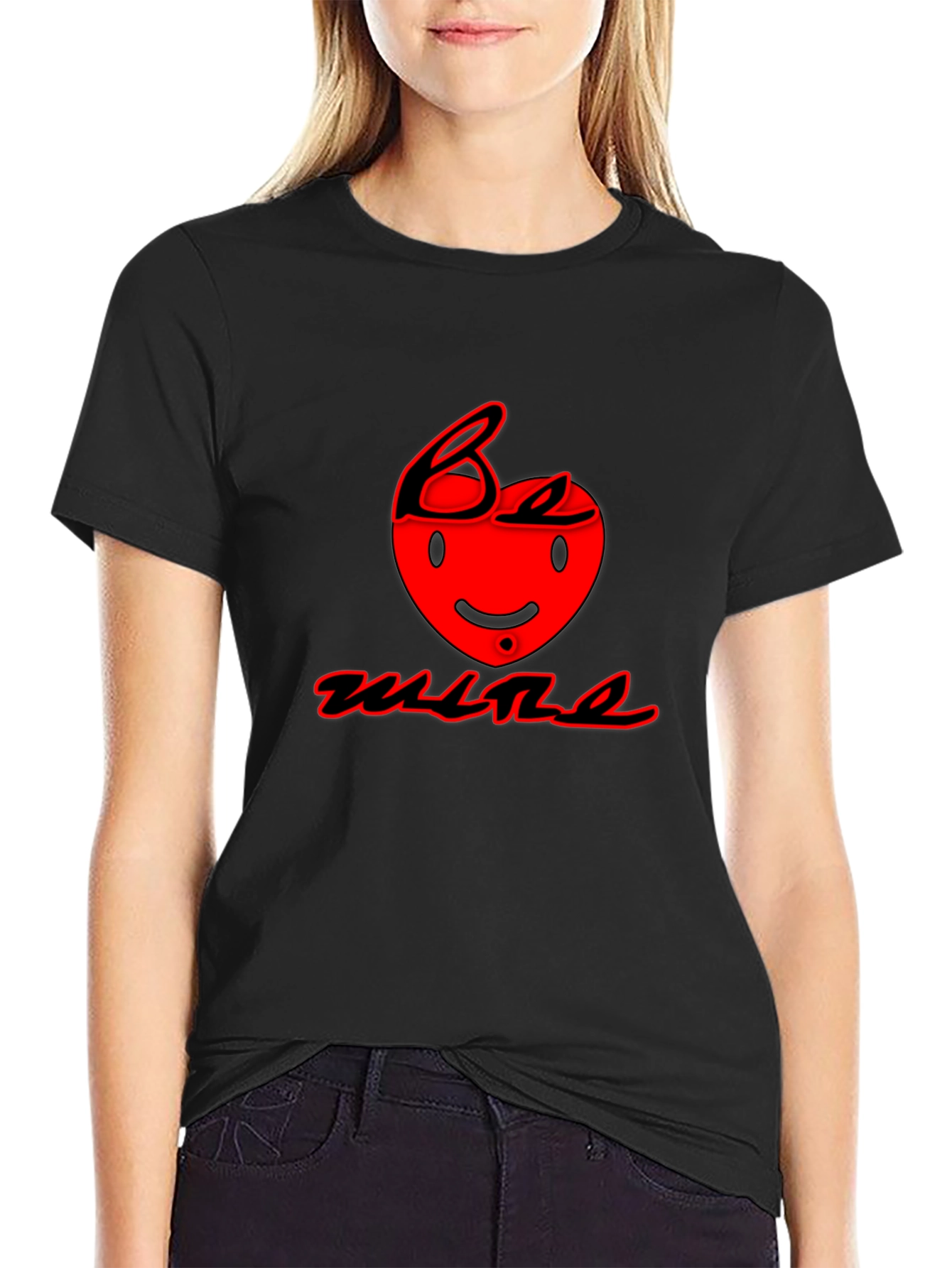 Be Mine Black T-Shirt with Red Heart Graphic
