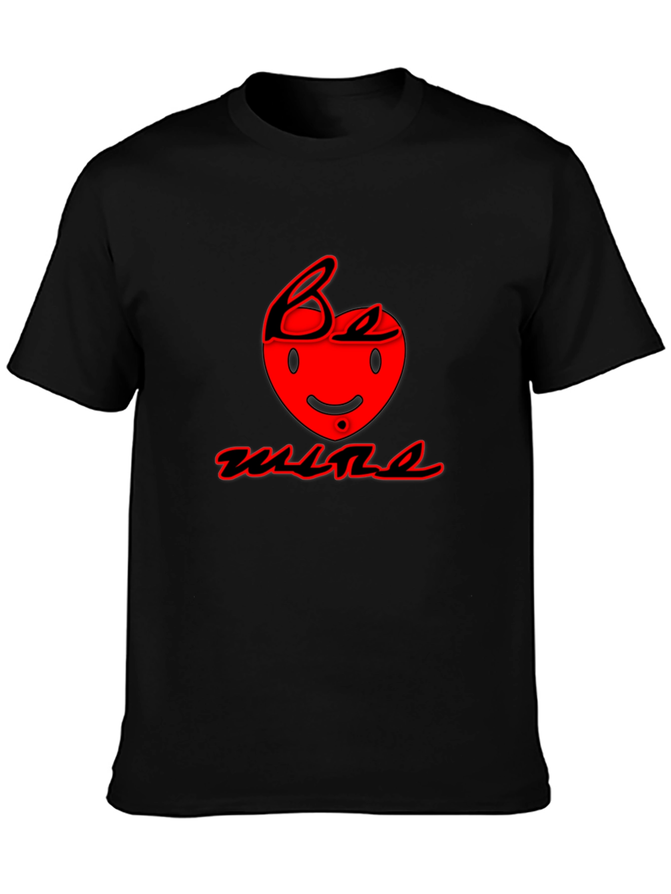 Be Mine Black T-Shirt with Red Heart Graphic