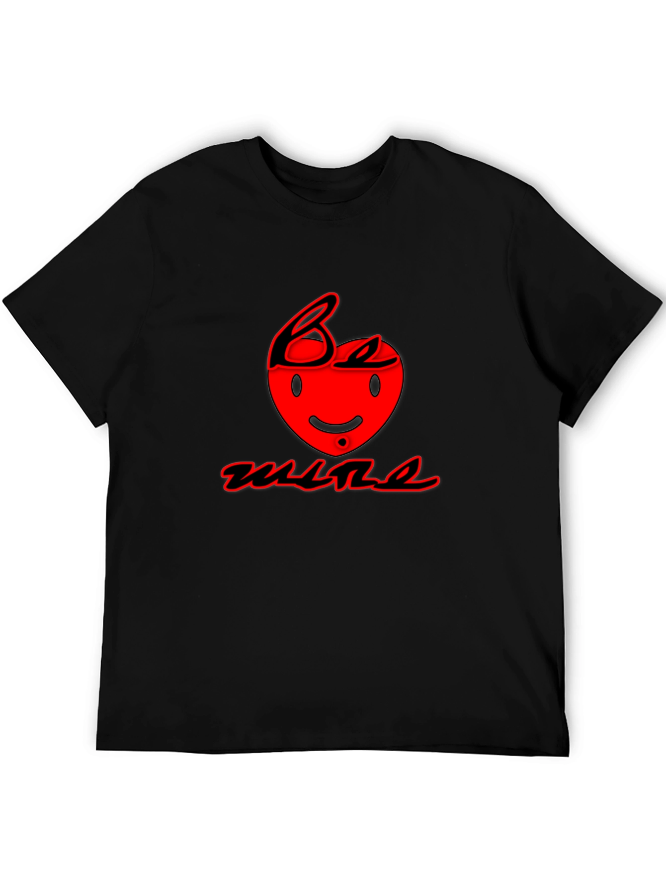 Be Mine Black T-Shirt with Red Heart Graphic