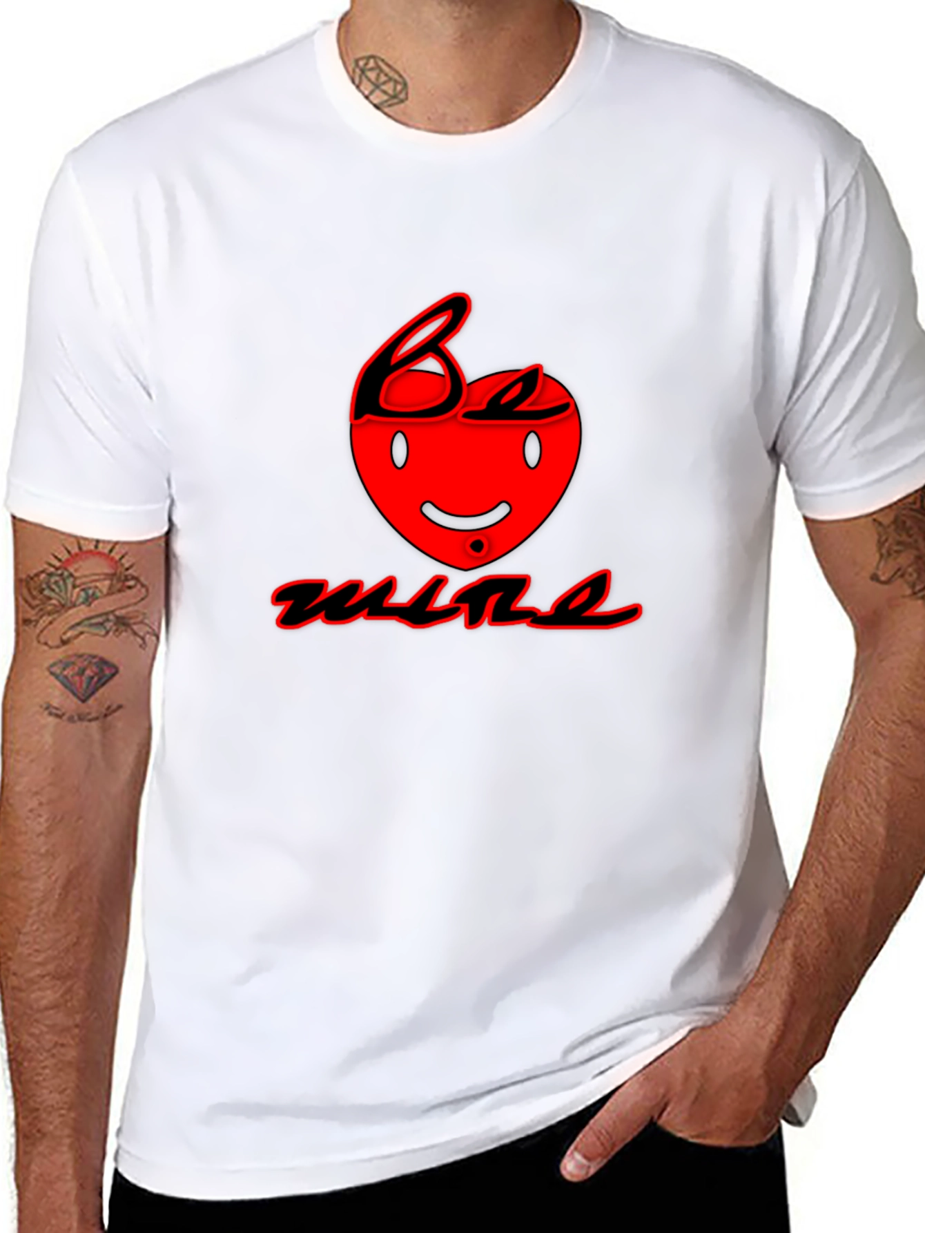Be Mine Black T-Shirt with Red Heart Graphic