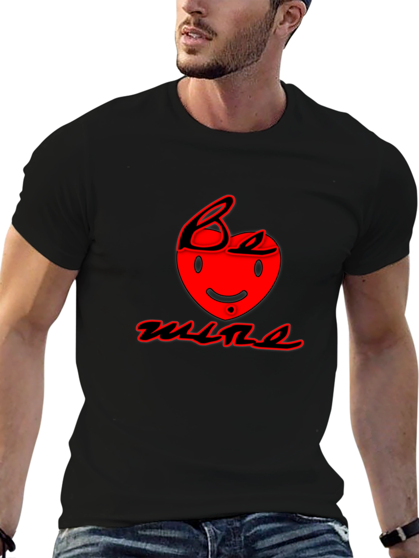 Be Mine Black T-Shirt with Red Heart Graphic